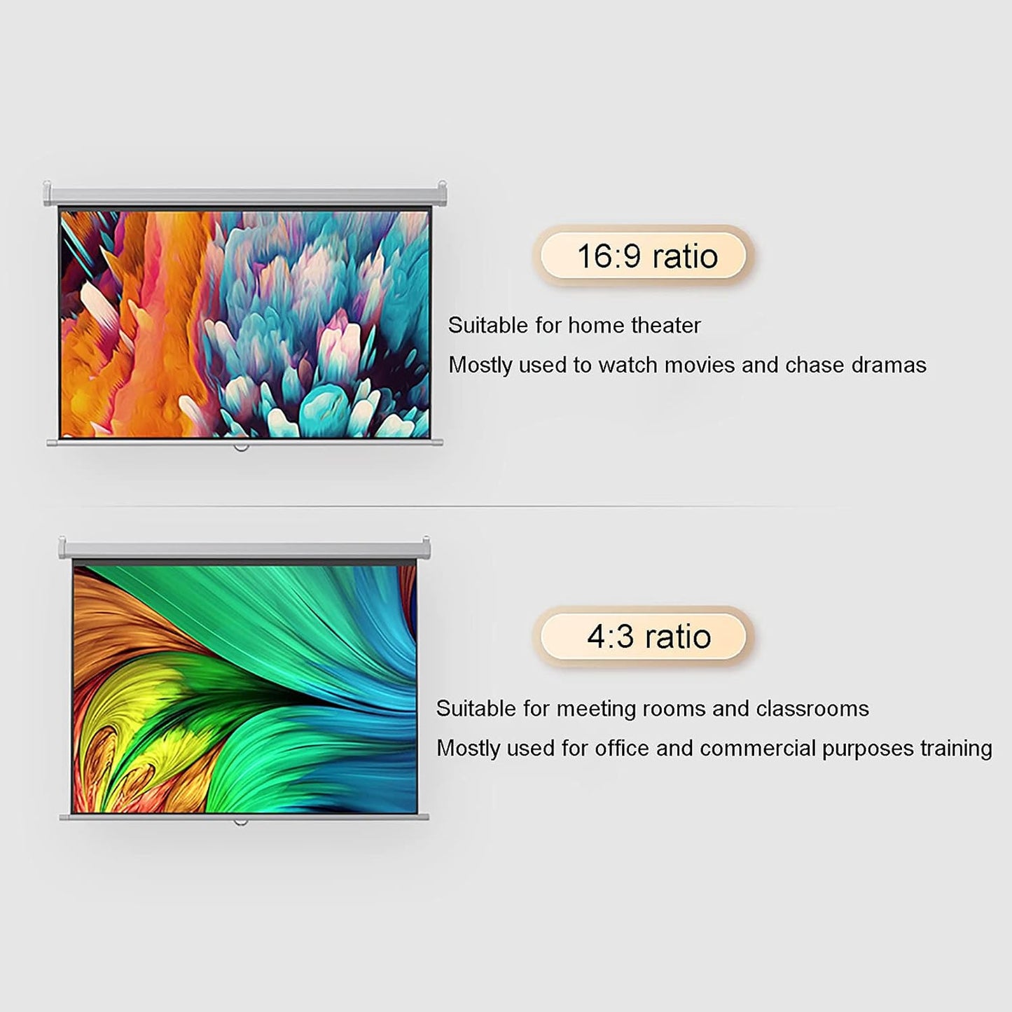 Wall-Mounted Projection Screen - 4:3/16:9 HD Portable Projection Screen Manual Pull Down Retractable Movies Screen with Auto-Lock, for Home Movie Theater, Slide/Video Showing (100) ( 72inch 4:3)