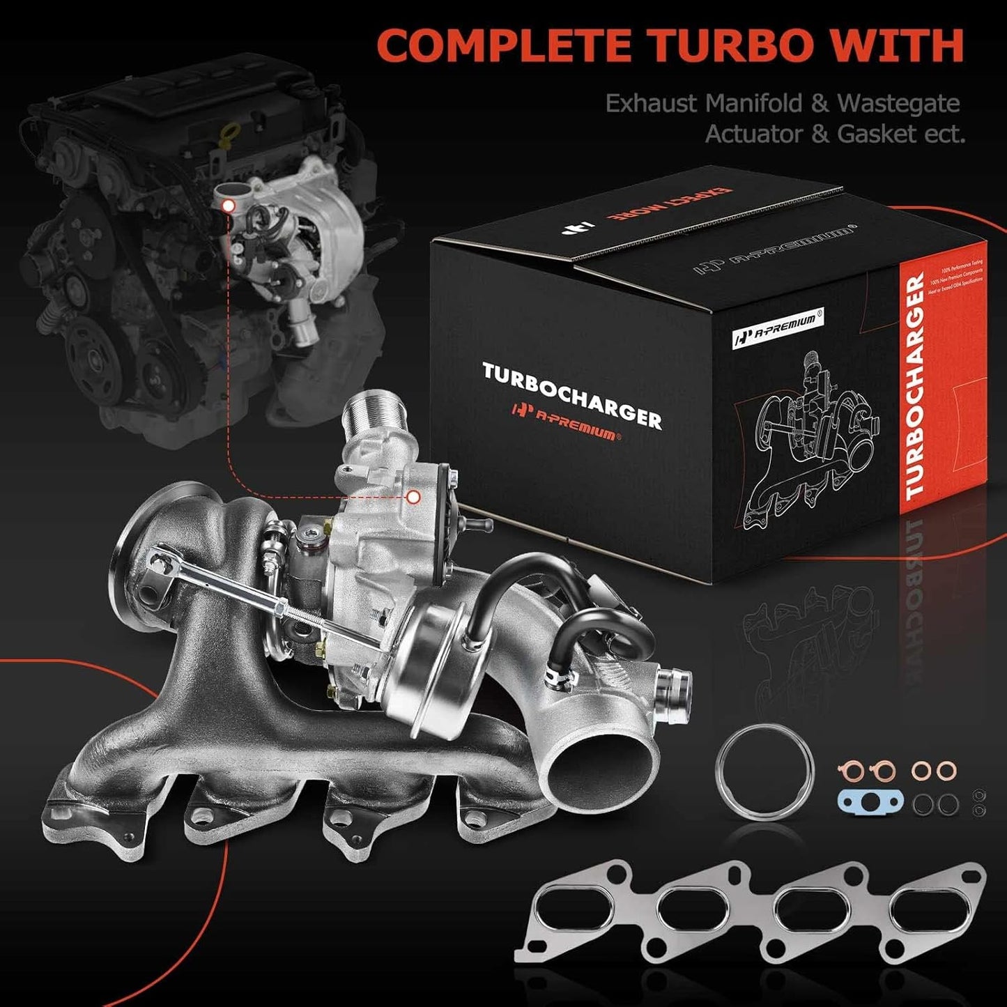 A-Premium Complete Turbo Turbocharger with Gasket Kit Compatible with Chevy Chevrolet Cruze 2011-2015 & Sonic 2012-2020 & Trax 2013-2021 & Buick Encore 2013-2021 1.4L Replace# 55565353