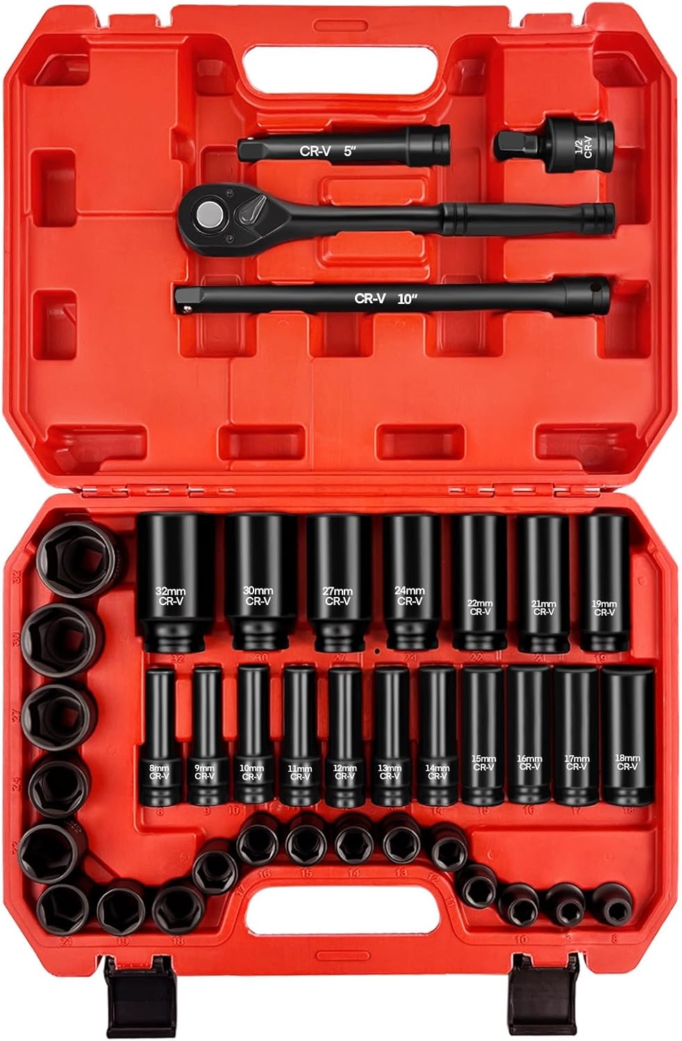 WETT 1/4" and 3/8" Drive Socket Set, 86-Piece Socket Wrench Set with Quick-Release Ratchet, Extention Bar, Adapter, 1/4" Bits, CR-V Steel, Metric/SAE, Deep/Shallow, Mirror Chrome Finish