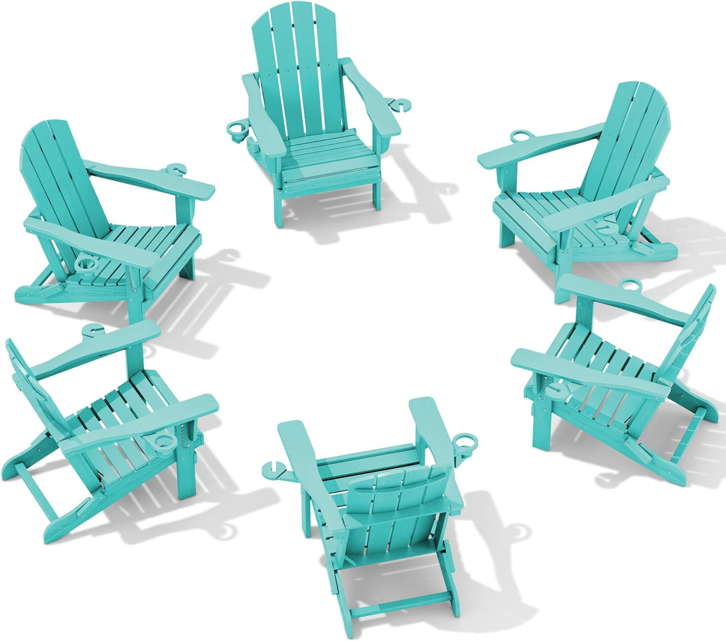SERWALL Adirondack Chair with Cup Holders - Composite Adirondack Chairs Set of 8 HDPE Outdoor Chairs All Weather Use- Brown