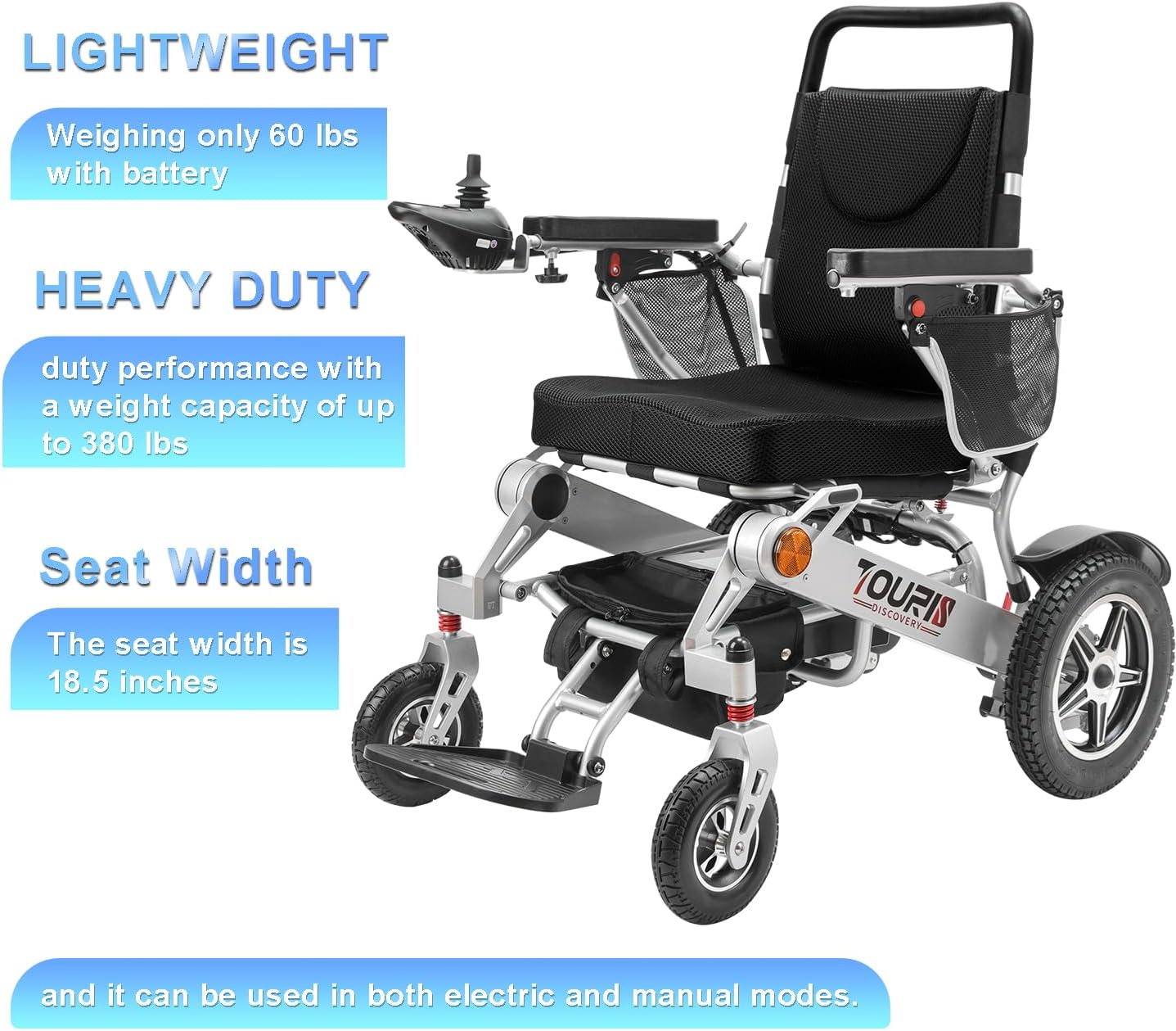 18 Miles Long Travel Range Corse Motility 2025 Upgrade Compact Electric Wheelchair for Adults - Lightweight 60lbs, Foldable Motorized Power Chair for Seniors, 600W Motors, All-Terrain Capability