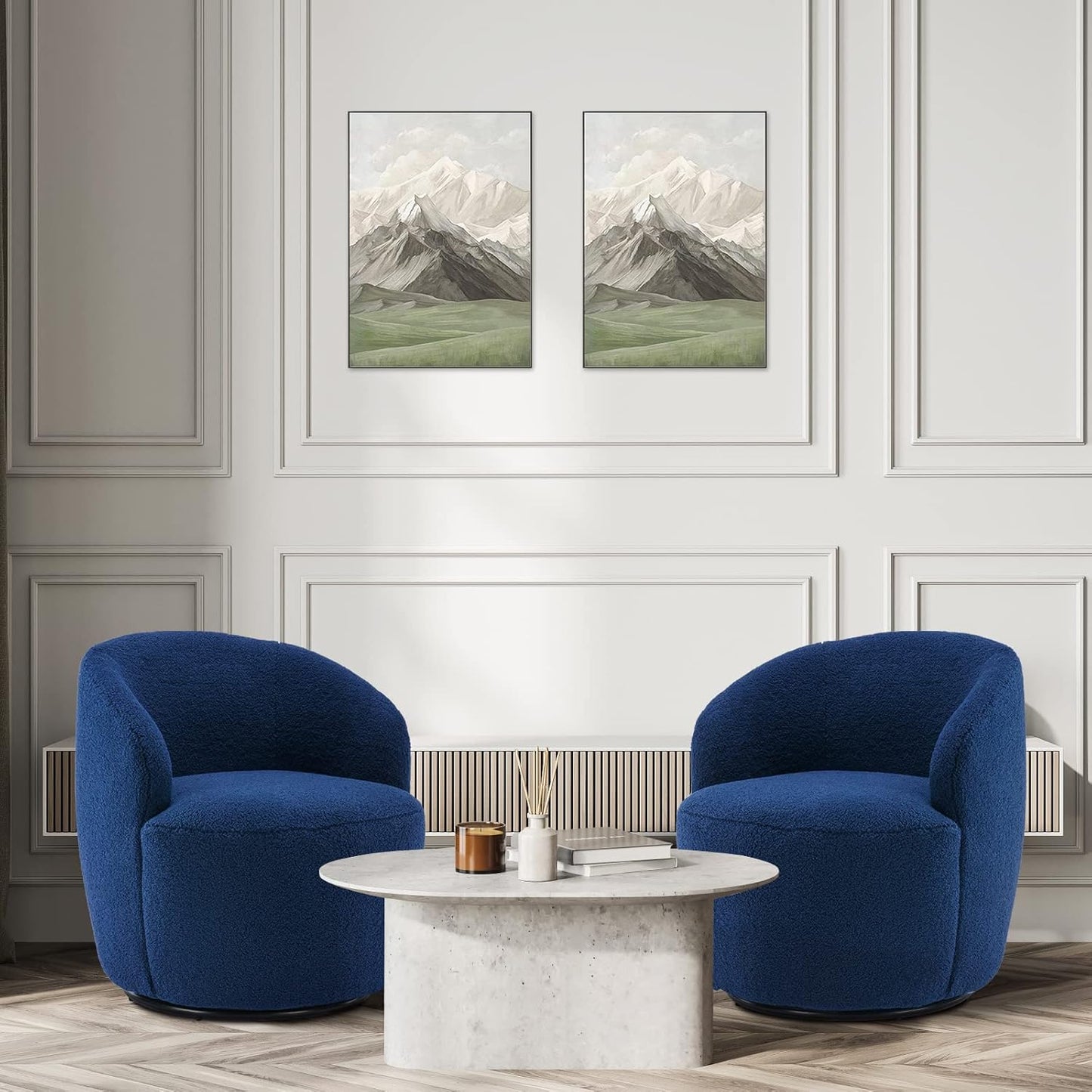 Set of 2 Swivel Chair, Swivel Barrel Accent Sofa Chair, Modern Teddy Fabric Club 360 Degree Swivel Chair, Small Leisure Arm Chair for Nursery, Living Room, Hotel, Bedroom, Office, Lounge, Blue
