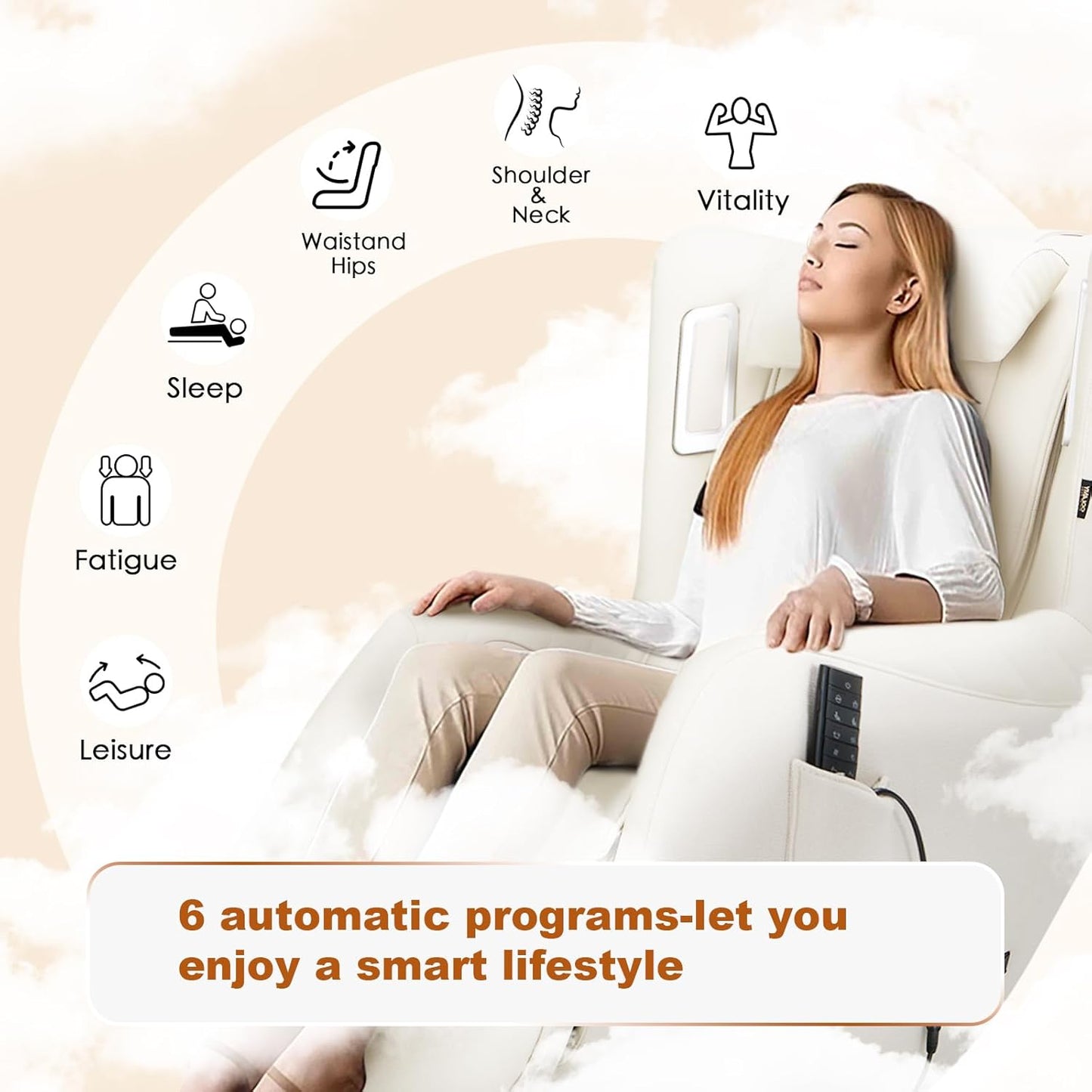 COLAMY Zero-Gravity Massage Chair | Massage and Leisure Dual-Use Chair,360° Swivel,Heat, Low-Noise 3D Bluetooth Speaker,Living Room, Bedroom（White