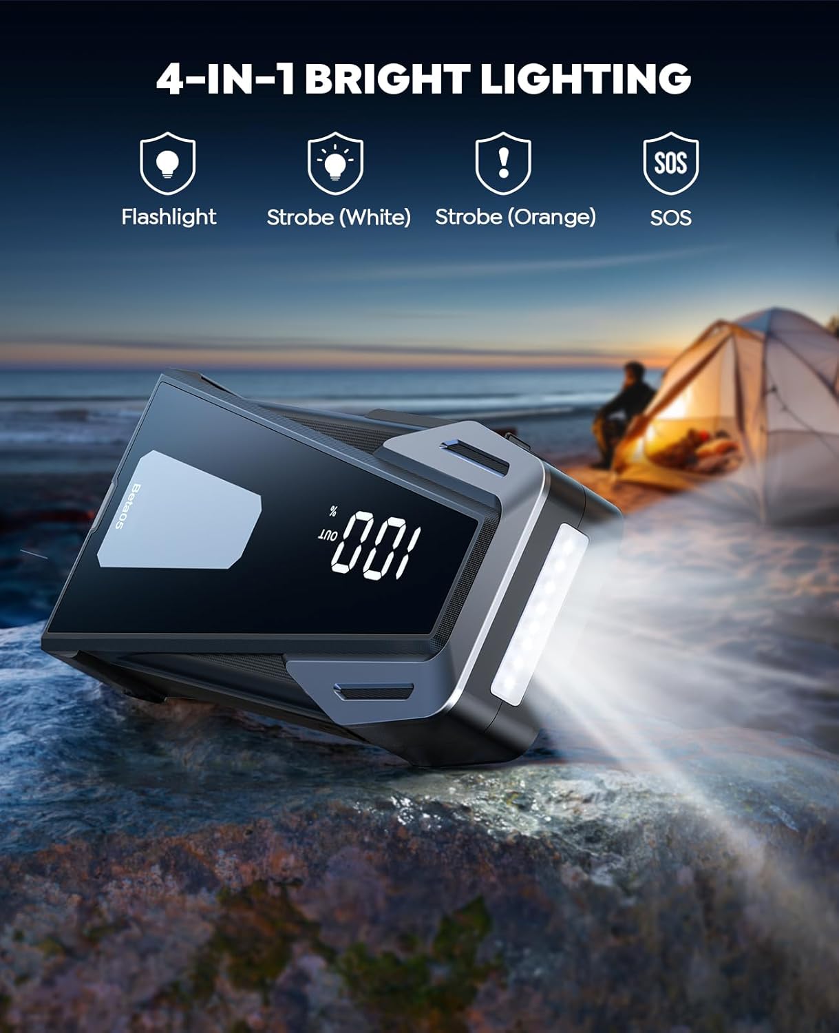 Car Battery Jump Starter 5000A 12V Safe Jump Box, Battery Jumper Starter Portable (All Gas/10.0L Diesel), Car Jump Starter Battery Pack with Extended Jumper Cables, Fast Charge, Lights