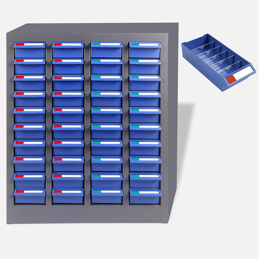 40 Drawer Parts Cabinet Organizer with Dividers and Labels, Alloy Steel Frame, ABS Drawers for Bolts, Nuts, Screws, Tool Storage in Workshop, Garage, or Classroom (40 Drews)