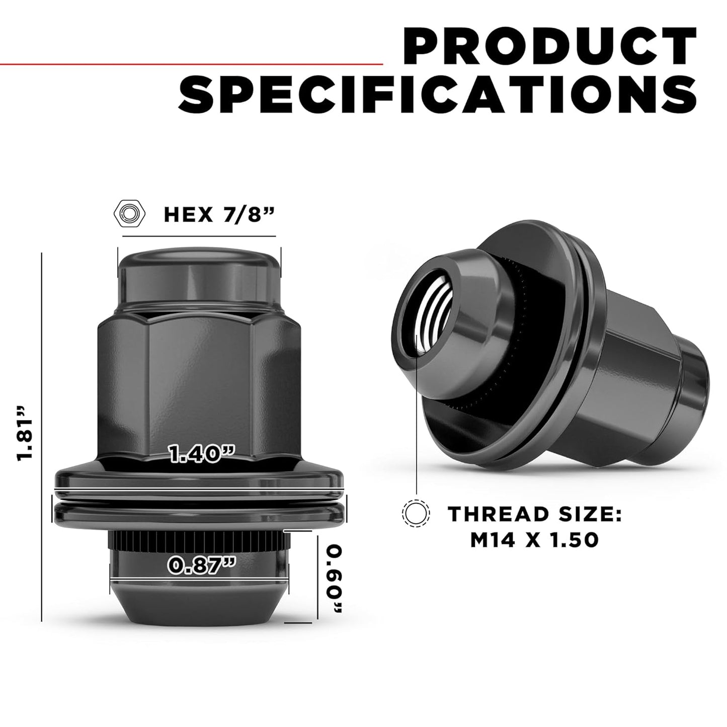 White Knight M14 x 1.50 Thread Lug Nut for Toyota Land Cruiser/Sequoia/Tundra, Lexus LX570 / LX470, Solid Piece (Black Chrome) Factory Style Duplex Long Mag with Washer, 5309DLBK-24AM (24 Pack)