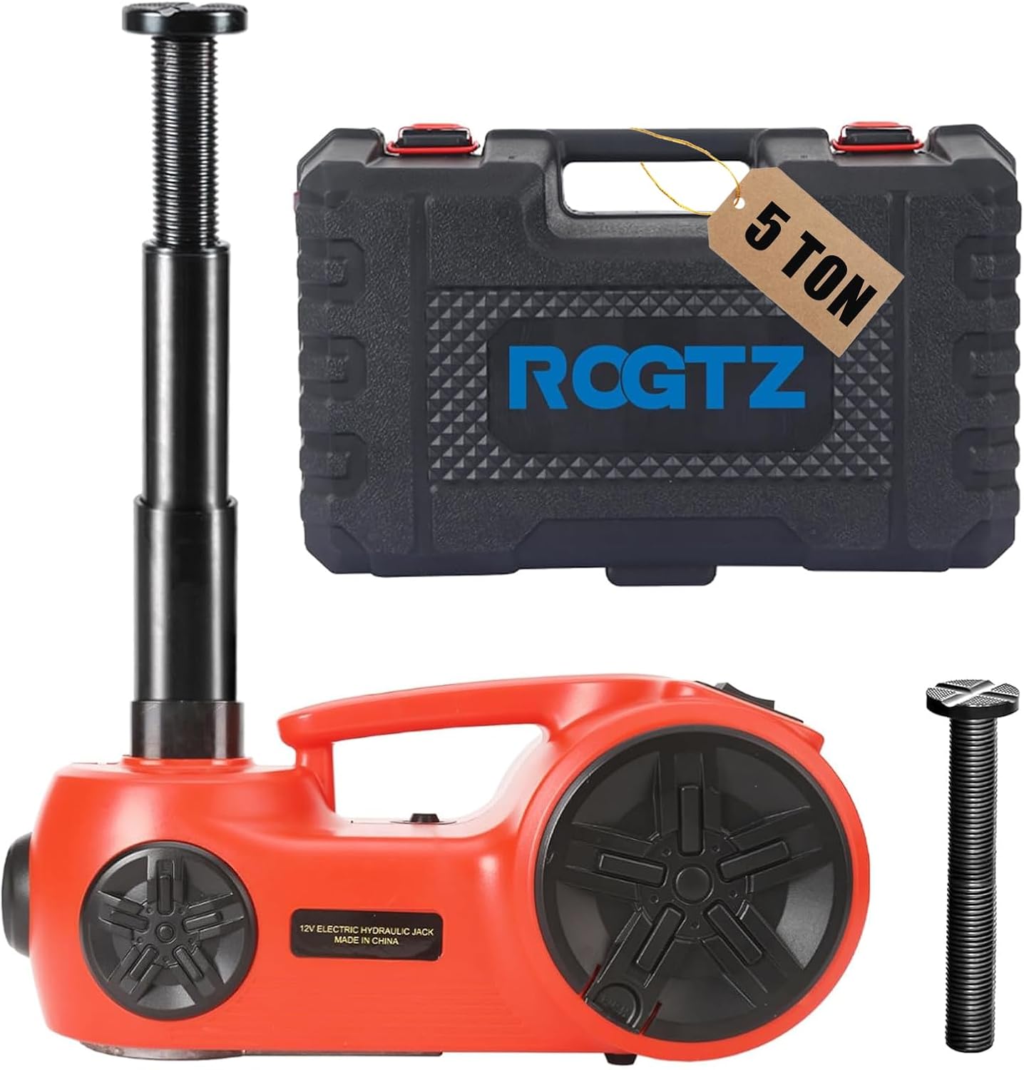 ROGTZ Upgraded Electric Hydraulic Car Jack Kit 5 Ton 12V Portable Lift Range 20.9 Inch with Tire Inflator Pump for SUV Sedan Truck Repair Floor Jack for Tire Change with LED Light Jack Only