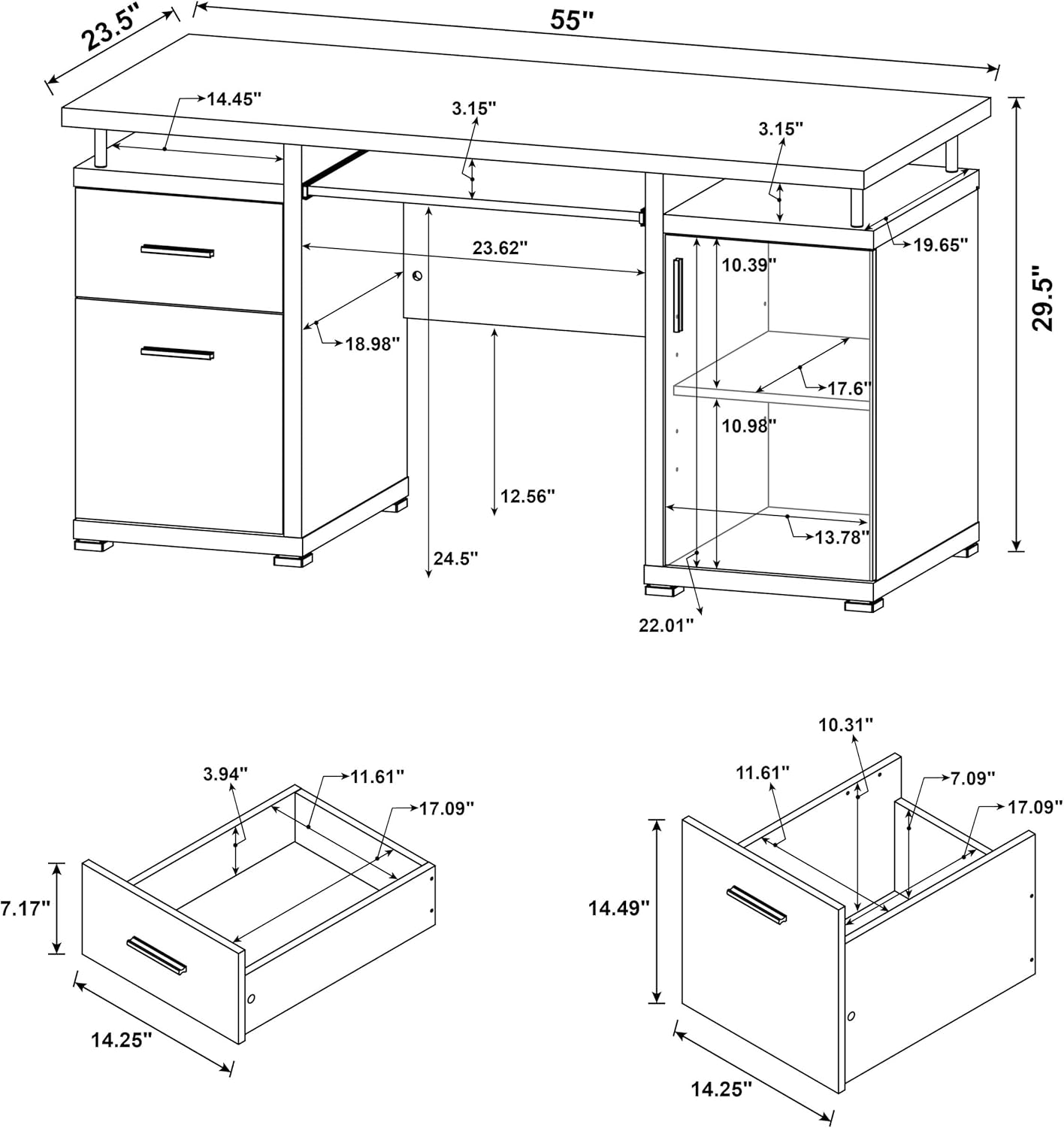 Coaster Home Furnishings Tracy Modern Contemporary 55-Inch 2-Drawer Home Office Computer Writing Desk Study Table with File Cabinet Storage Engineered Wood Eco-Friendly Laminate White 800108