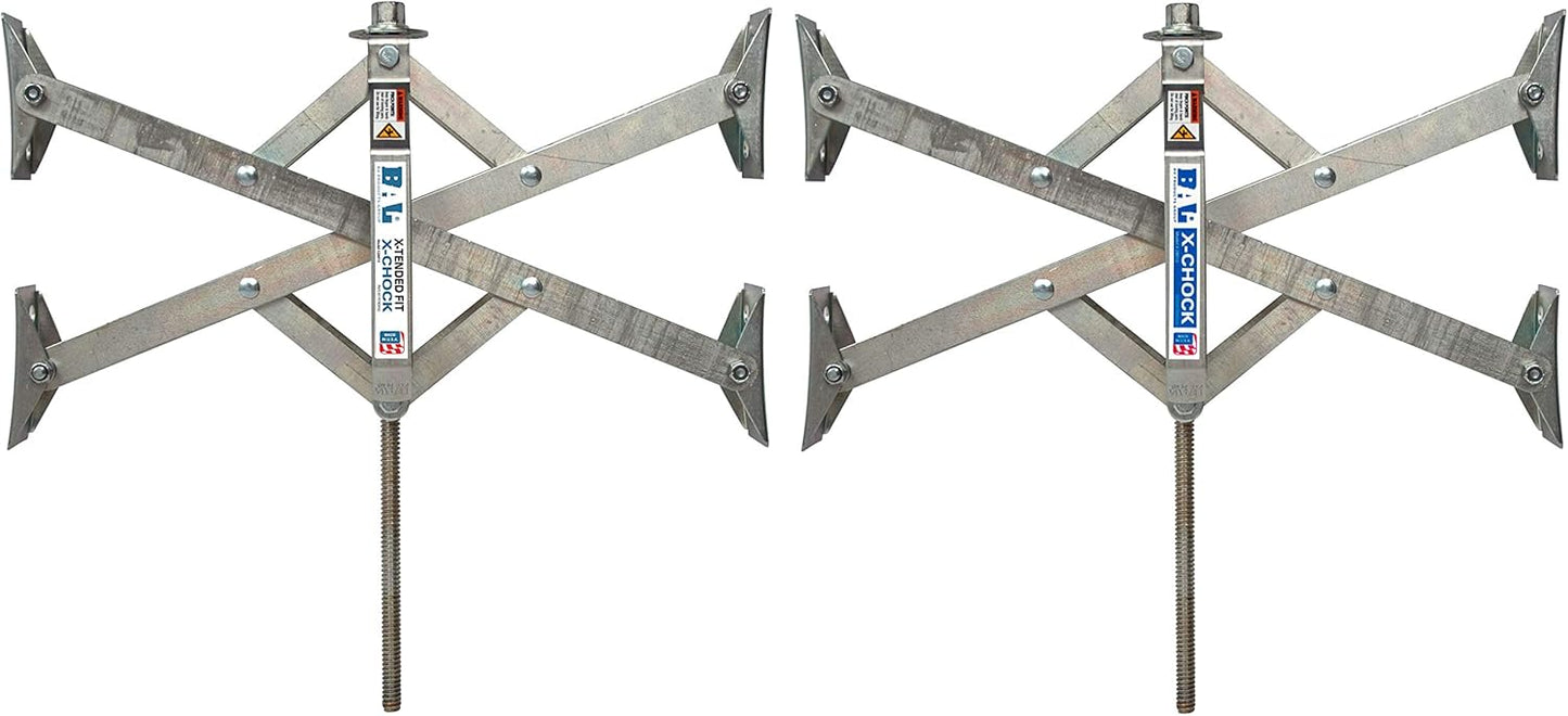 28024 X-Tended Fit X-Chock Tire Locking Chock – Wheel Stabilizer for Wide Tandem Axle Trailers & RVs – Set of Two Chocks, Heavy-Duty Steel, Ratchet Included