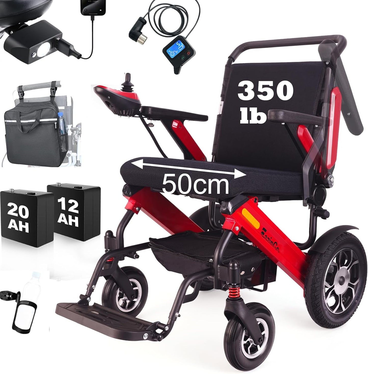 16" Big Front Wheel Electric Wheelchair Foldable All Terrain, Dual Brakes, 20” Seat Width Motorized Wheelchair, Electric Wheelchairs for Adults 330lb, Backpack, Led Light and Rear Control Included