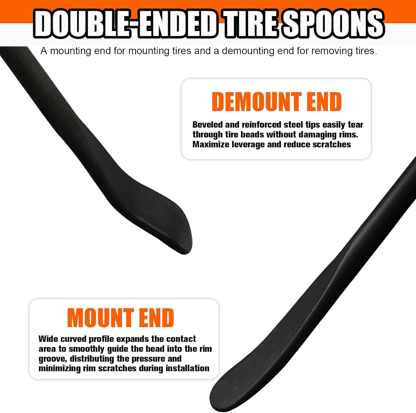 2Pcs Tire Mount and Demount Iron,Tire Bars for Semi Tires,Tire Changing Removal Tool for Tubeless Tires,Tire Spoons for Garage, Farm,Workshop,39 in X 4/5 in, Black