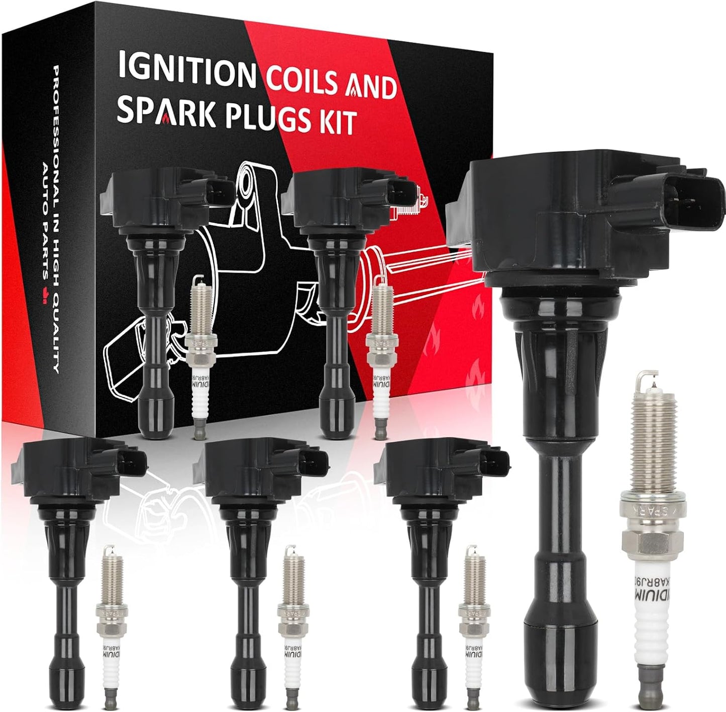 SCITOO ignition coils 4+Spark Plugs 4 4pcs Replacement for P-assat 1.8L 2001-2005,for J-etta 1.8L 2001 2002 2003 2004 2005,for A-udi A4 1.8L 2001-2007 Replace UF411 UF-437, UF-580, CO044