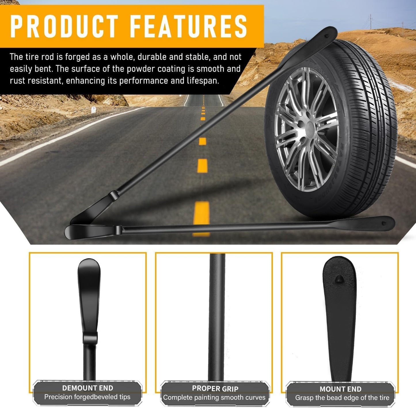 2 PCS Tire Bar, Tire Spoon,Tire Mount and Demount Iron, Ideal for Auto/Truck Maintenance, Replaces Manual Tire Changers (38 inch)