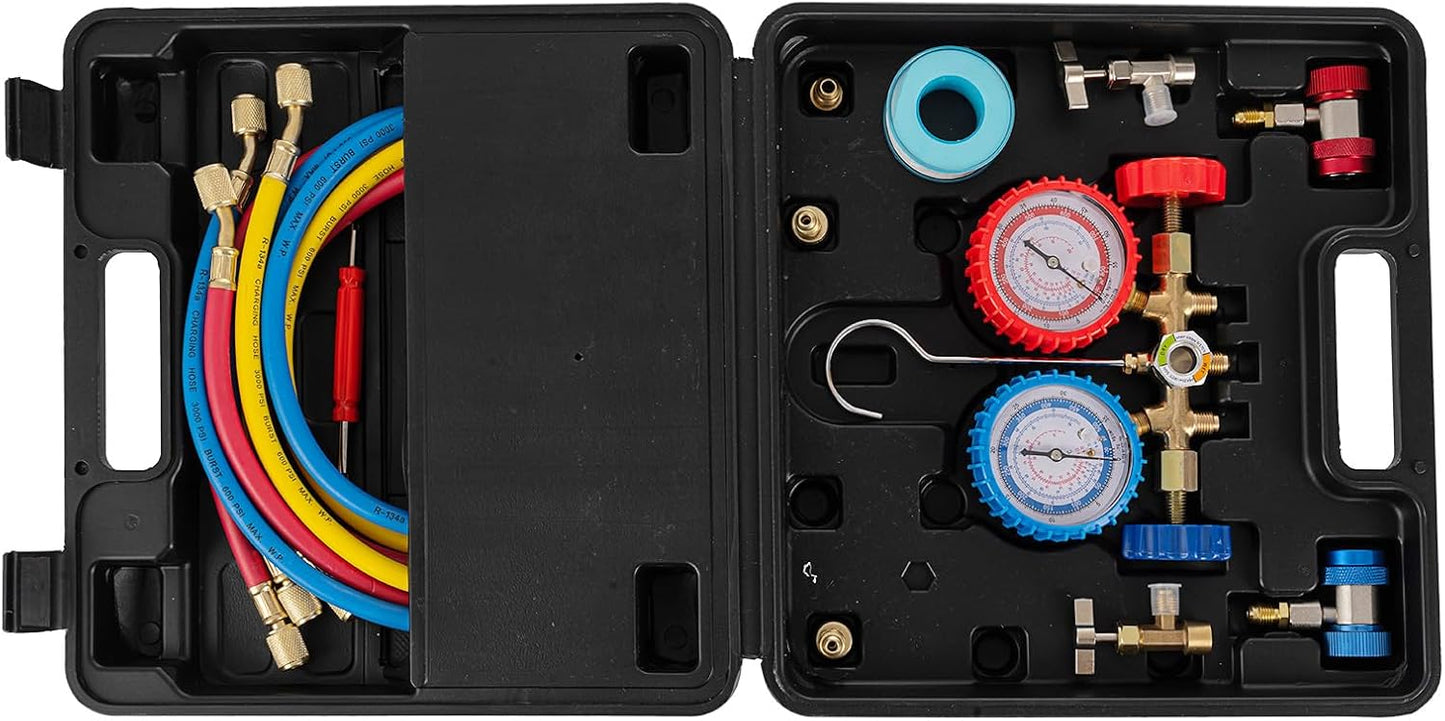Vacuum Pump 3.5CFM 1/4HP Single Stage Air Vacuum Pump HVAC with R134A R410A Kit AC A/C Manifold Gauge Set for Air Conditioning Refrigeration Recharging