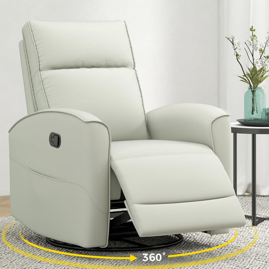 ANJ Manual Swivel Rocker Recliner, Glider Recliners with Padded Armrest and Backrest, Soft Leather Nursery Rocking Recliner Chair Reclining Sofa for Living Room