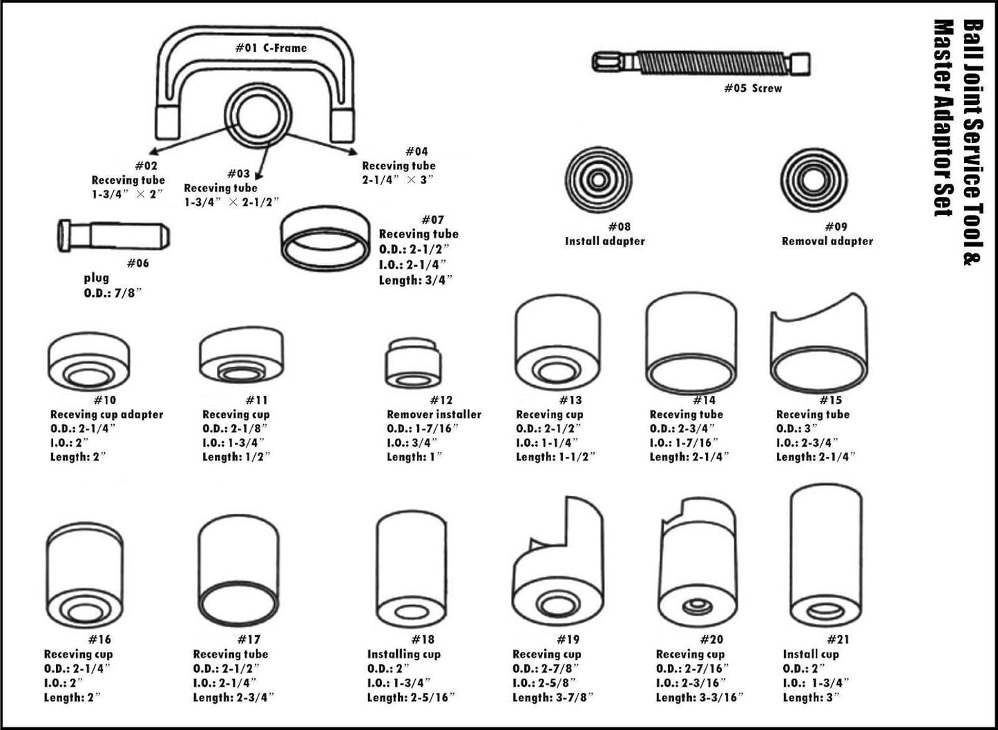 21PCS Master Ball Joint Press, Ball Joint Service Kit Upper and Lower Ball Joint Removal Tool Set Ball Joints Installs and Removes Designed for 2WD/4WD Vehicle