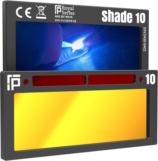 The King Single 2.0 | Shade 10 Gold Auto Darkening Welding Lens | 20A TIG Rating - No Flashing | 2" X 4.25" X 0.2" | Extremely Clear Gold Welding Lens - Blue Puddle | Ridge Products Royal Series 2.0