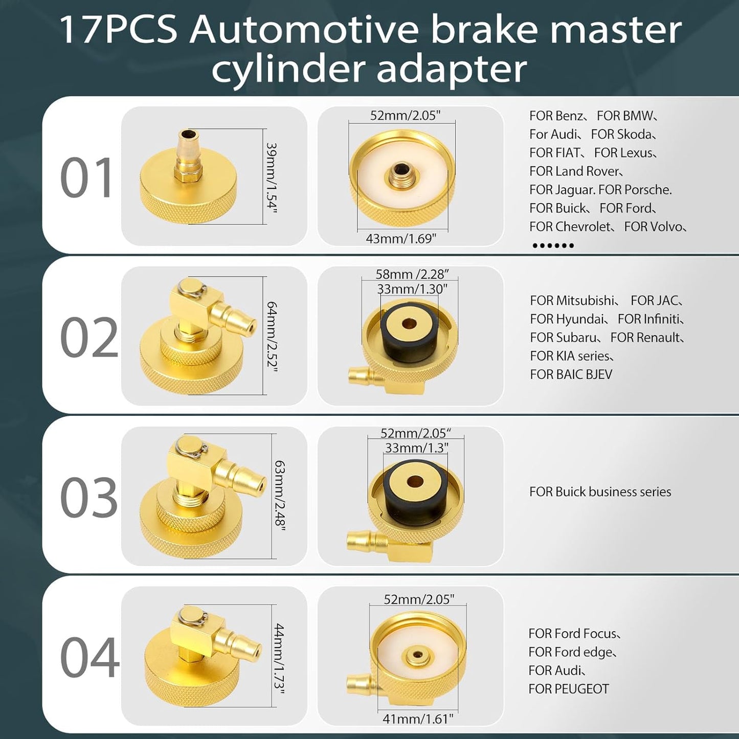 17pcs Automotive Master Cylinder Brake Bleeder Adapter Caps Set Brake Pressure Bleeder Kit with Quick Connector Brake Fluid Bleeding or Refilling Compatible with VW Ford Tesla etc.