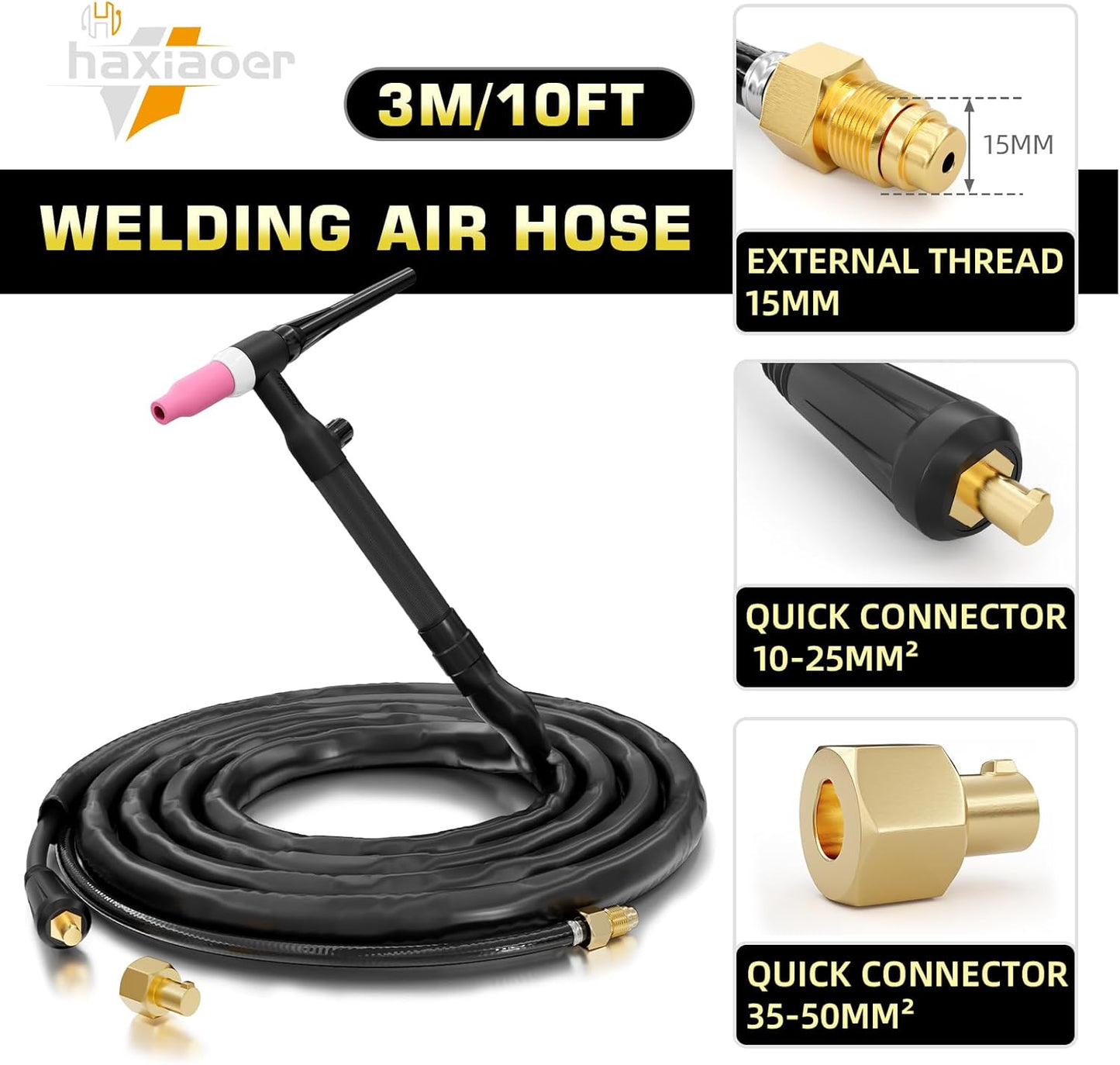 WP-17V TIG Welding Torch - Lift TIG Torch for Stick/MIG Welder Machines - 10FT Cable with 10-25mm² Quick Connector & 35-50mm² Adapter - Includes Holster & Complete Accessory Kit
