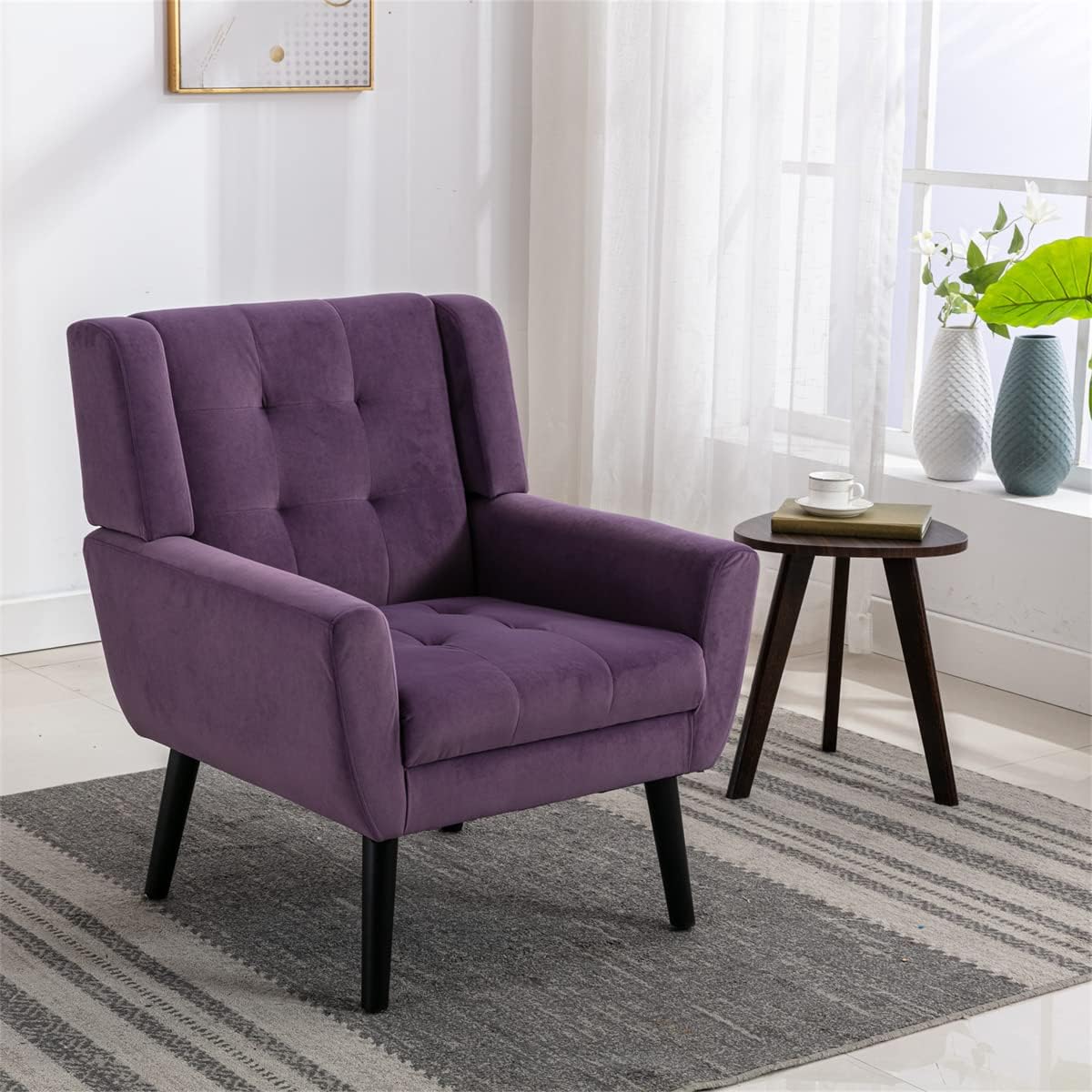 Velvet Accent Armchair,Upholstered Fabric Living Room Chair Ergonomics Chair Home Chair with Solid Black Legs,Tufted Back Decorative Chair Reading Chair for Indoor Home Living Room,Pink
