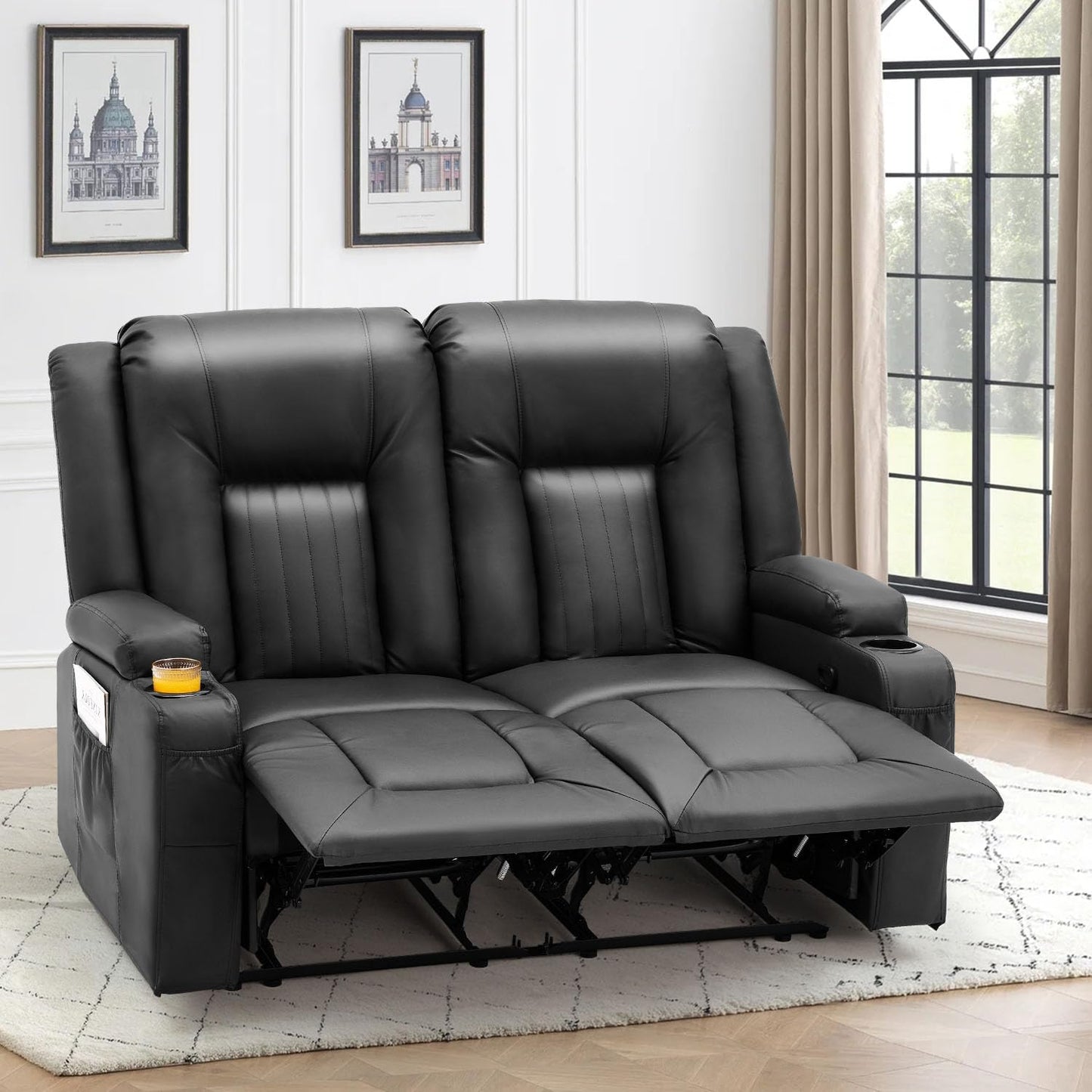 YODOLLA Massage Manual Recliner Chair with Heat, Leather Rocking Swivel Chair Lazy Boy Recliner Chair w/ 2 Side Pockages, 2 Cup Holders for Living Room, RV, Cream White
