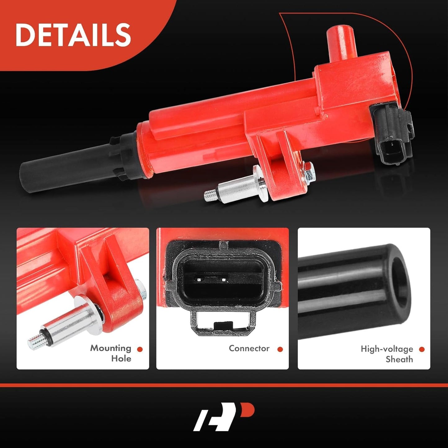 A-Premium (Red) Engine Ignition Coil Pack Compatible with Jeep & Dodge & Mitsubishi & Ram Models - Grand Cherokee 2009-2010, Liberty, Commander, Ram 1500, Durango, Nitro, Dakota, 3.7L, 3-PC Set