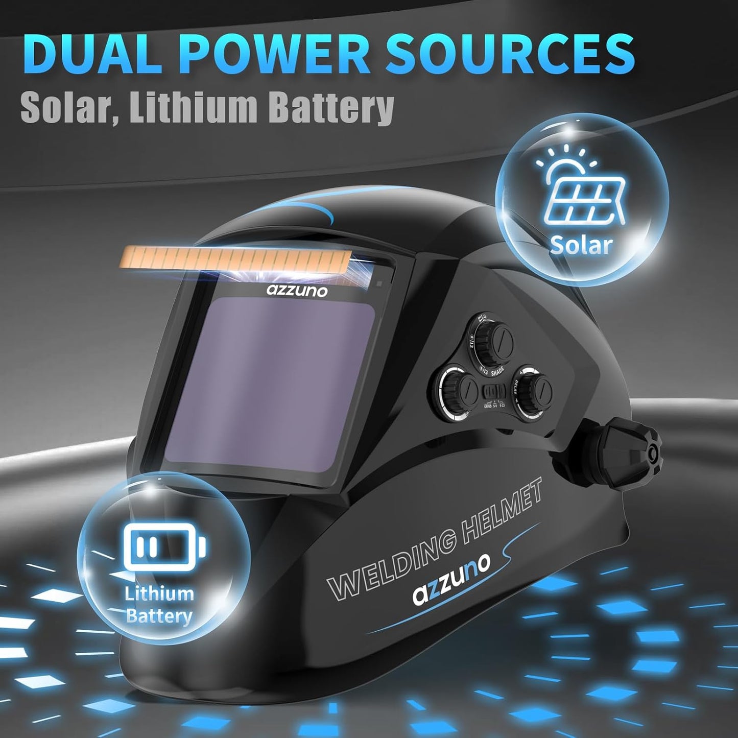 AZZUNO Welding Helmet Auto Darkening, True Color Large Viewing 3.94"×3.82", Solar Powered Welding Hood Mask with Wide Shade 4/5-9/9-13 for TIG/MIG/Stick Weld/Cut/Grind