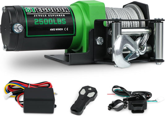 2500 lb. ATV/UTV Electric Winch, 12V Waterproof Steel Cable Winch,Electric Winch with Wired Remote and Wireless Remote for ATV UTV Towing,Boat,Off-Road