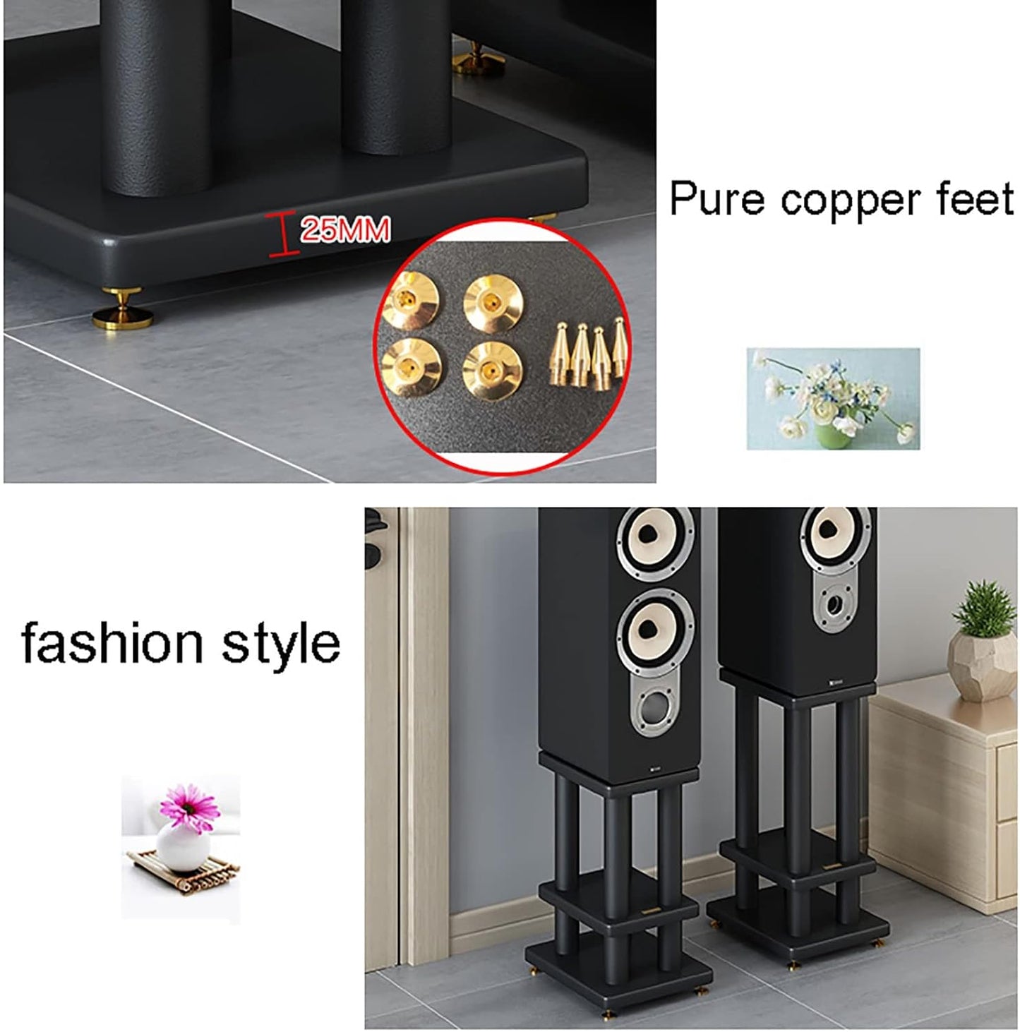 BTZHY Speaker Stands,Surround Sound Steel Construction Support, Vibration-Damping Rubber Gaskets, Support Bookshelf-Style Speakers Up to 66 Lbs