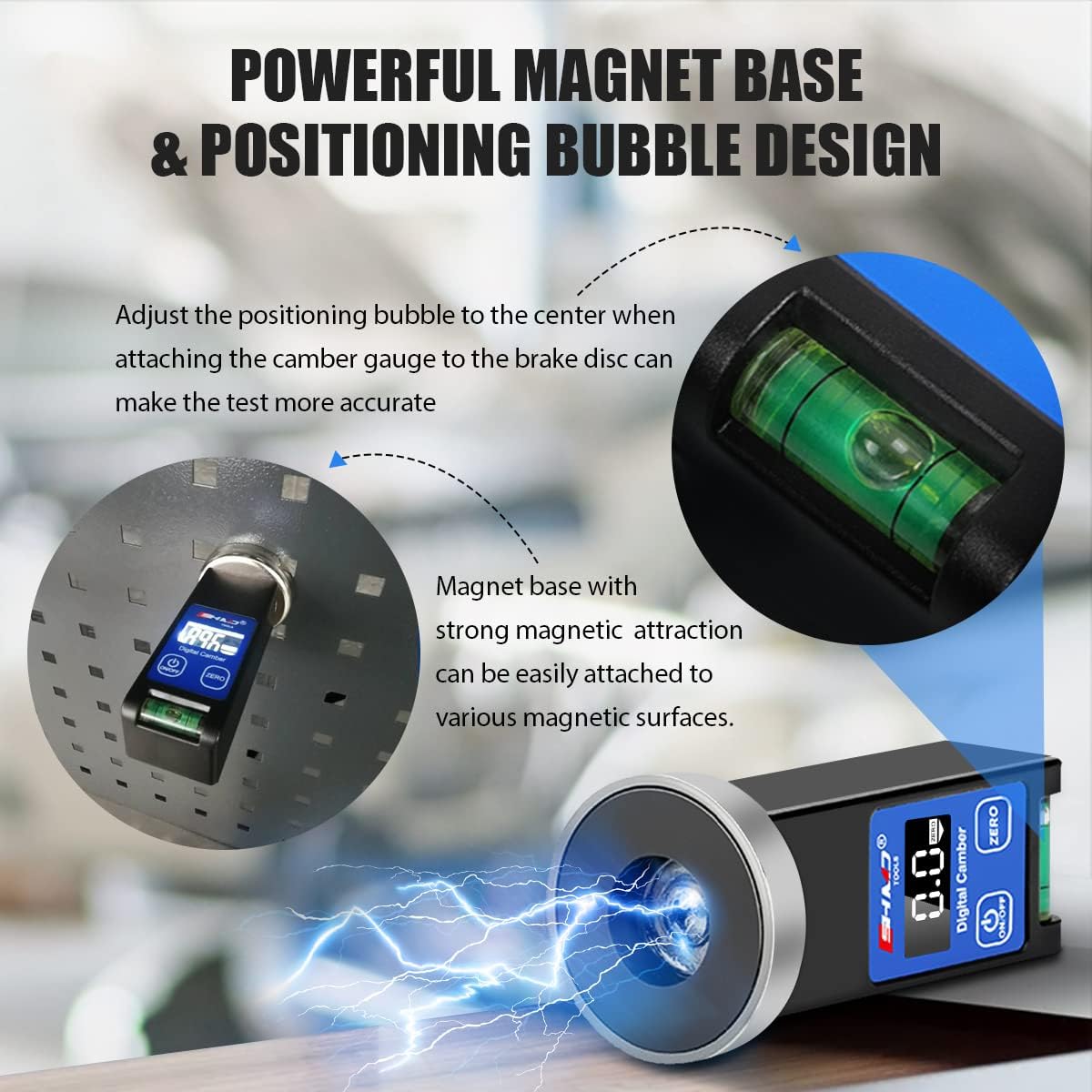 Camber Gauge Digital Wheel Alignment Tool -90° to +90° Wide Range Wheel Alignment & Balancing Tools Accurate Caster Camber Gauge with Digital Display & Powerful Magnet & Positioning Bubble & Reset Key
