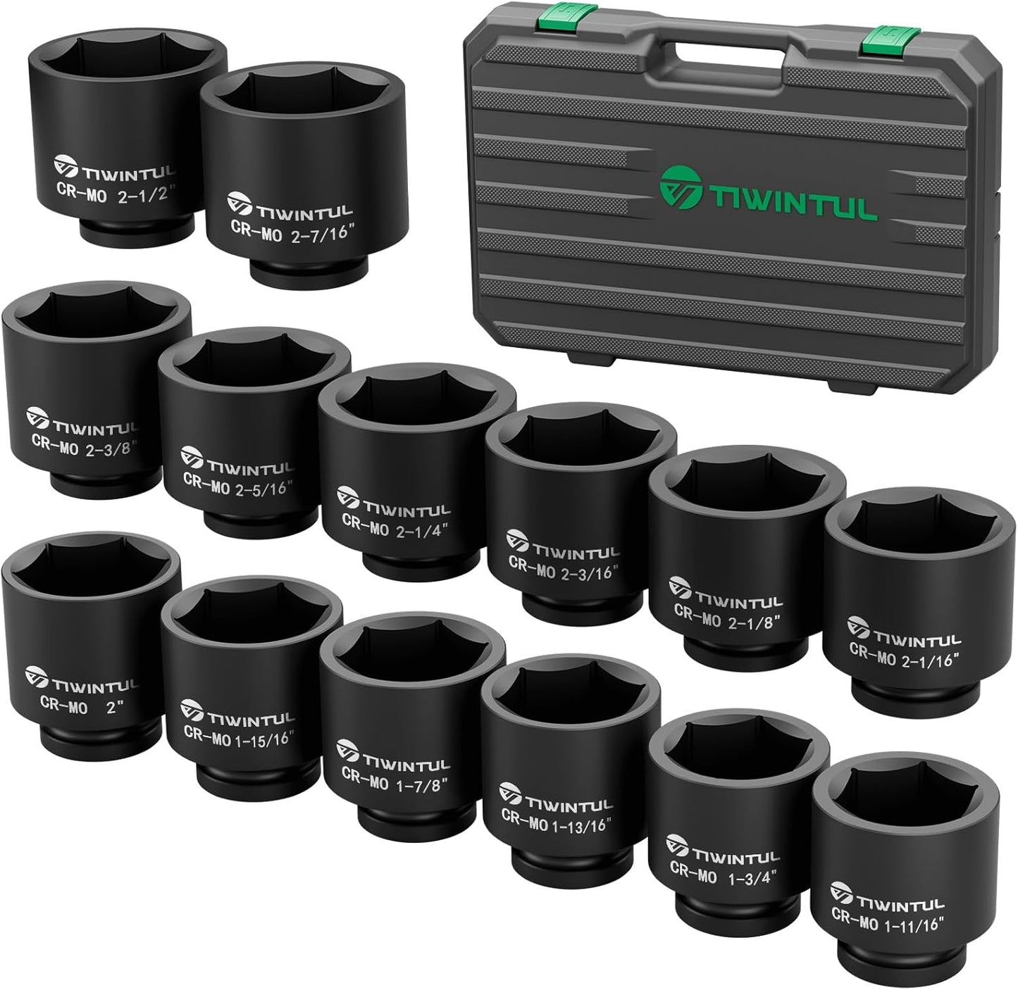 3/4 Inch Drive Impact Socket Set, 15 Pieces Heavy Duty 6-Point CR-MO Steel Impact Sockets, Metric Sizes 17-55 mm, Impact Socket Set for Auto, Truck and Large Machinery Maintenance