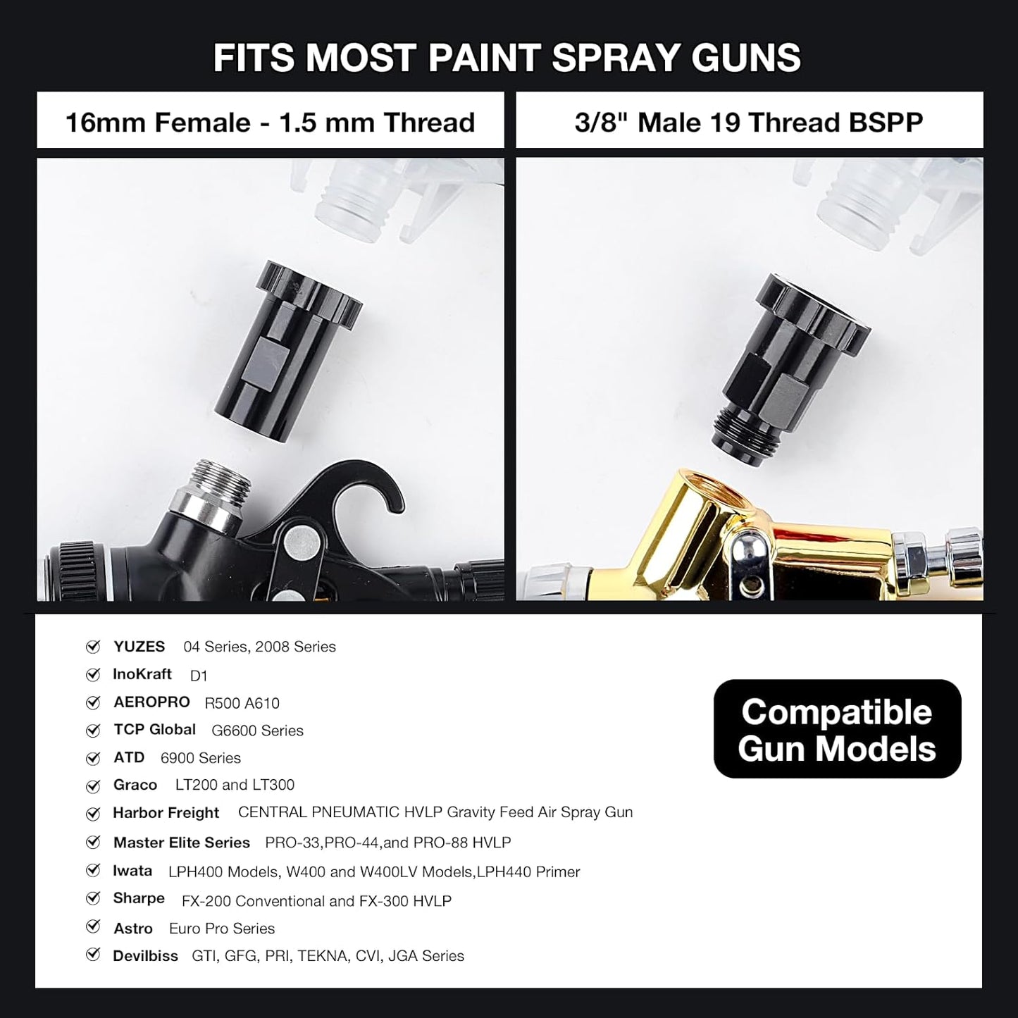 YUZES Disposable Paint Spray Gun Cup Kit - 20 Ounce (600ml), 50 Disposable Paint Cups with Lids, 190-Micron Filter, 2 Hard Cup with Retainer Ring, 20 Plugs, 2 Spray Gun Adapter, PTFE Tape, Stirrer