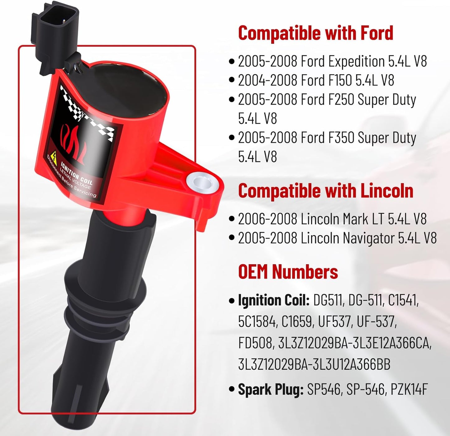 B4B BANG 4 BUCK Set of 8 Ignition Coil Pack DG511 & Spark Plugs SP546 SP515 Compatible with 5.4L Ford Expedition F150 F250 F350 Super Duty Lincoln Navigator Mark LT (Straight Boot)