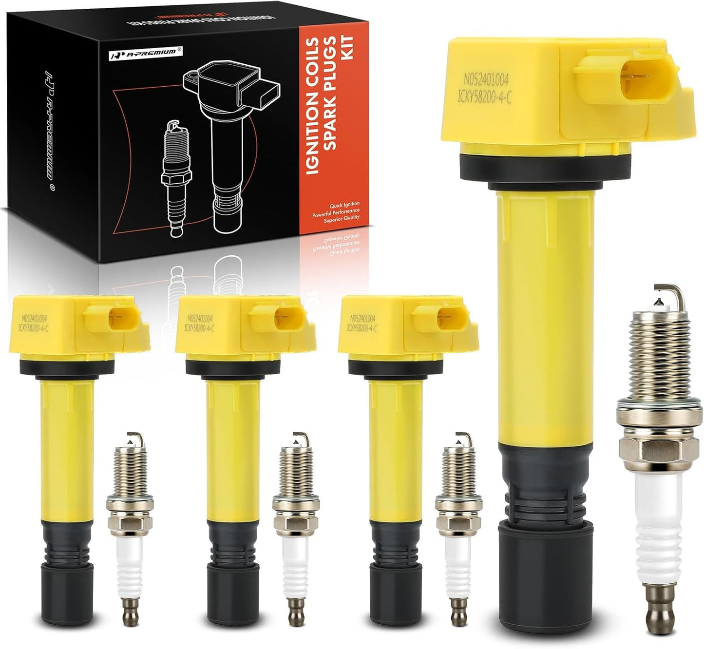 A-Premium (Red) Set of 8 Ignition Coil Pack and Iridium Spark Plugs Compatible with Honda Civic 2006-2011 1.8L, Replace# 30520RNAA01, 099700101