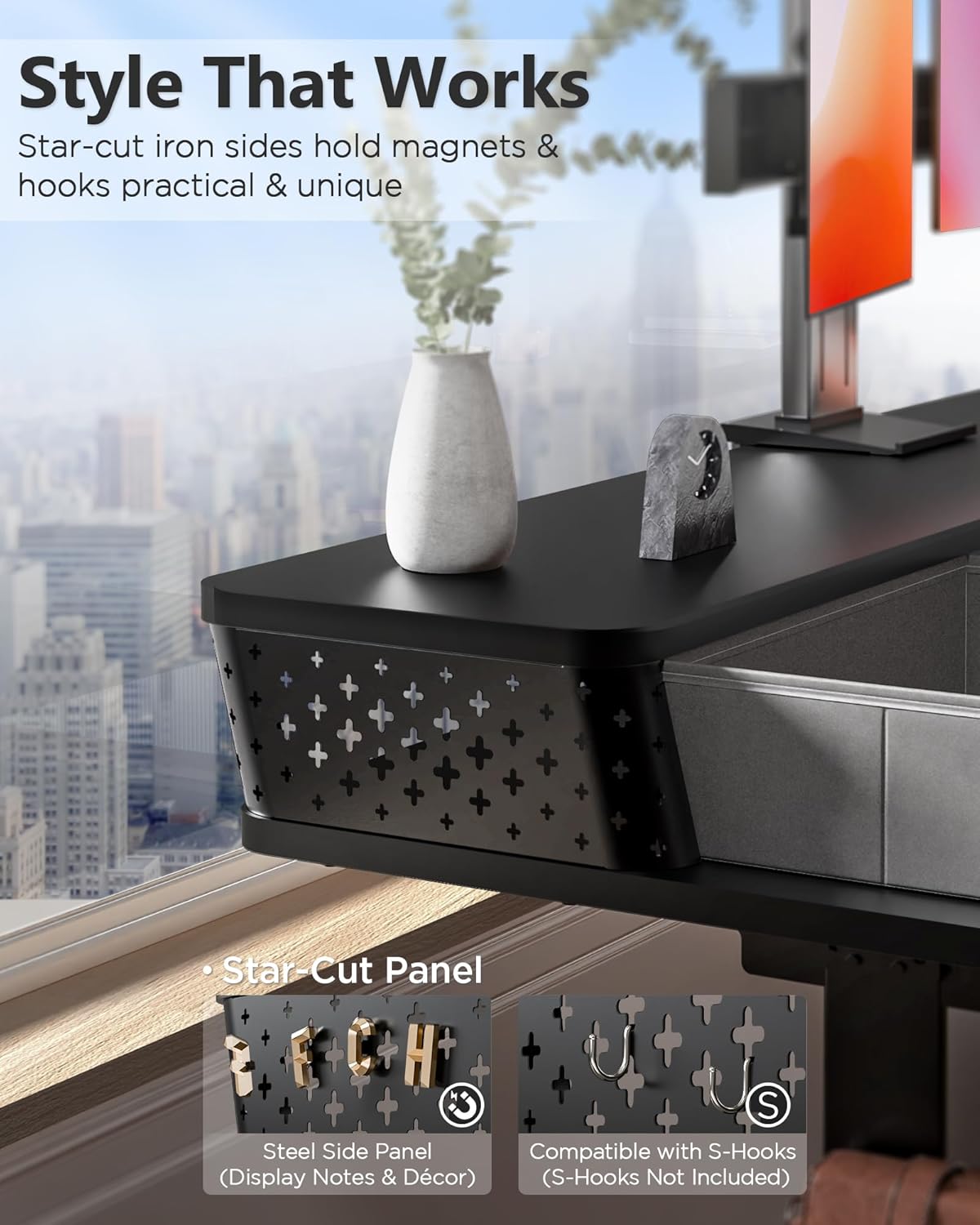 35x20 Inch Standing Desk with Double Drawers, C-Clamp Mount Compatible, Electric Adjustable Height Computer Stand Up Desks, Home Office Sit Stand Table with 3 Preset Heights & 2 Hooks, Black
