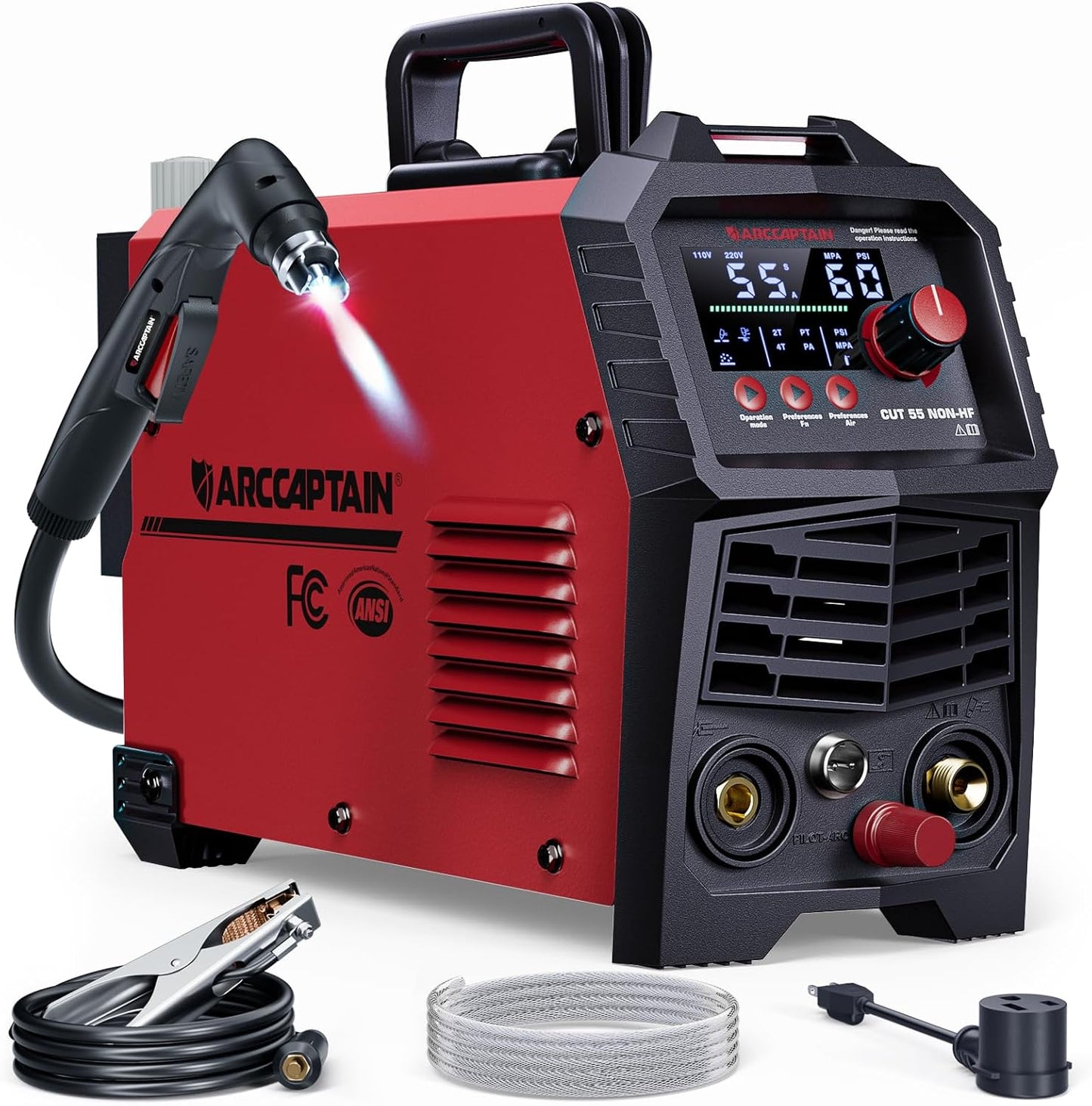 ARCCAPTAIN Plasma Cutter, [Large LED Display] 50Amps Cutter Machine with 110/220V Dual Voltage DC Inverter IGBT 1/2 Inch Clean Cut Post Flow and 2T/4T, for Beginners DIY