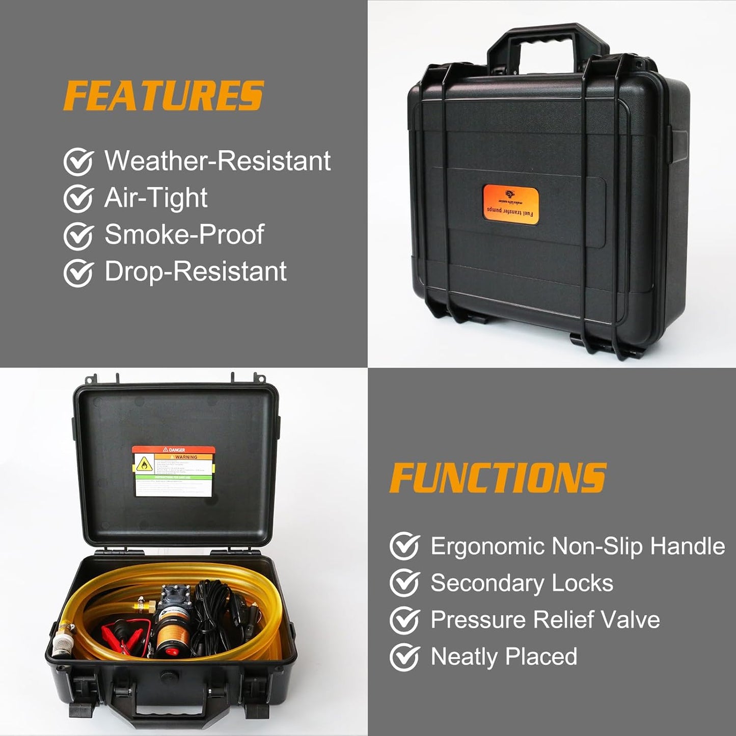 12V Fuel Transfer Pump Set,75W Gasoline Transfer Pump Moves 110 Gallons Of Gas Per Hour, with High Elastic Fuel Pipe & 2 Power Cables, Great for Vehicles, Boats, Equipment (110GPH-SET)