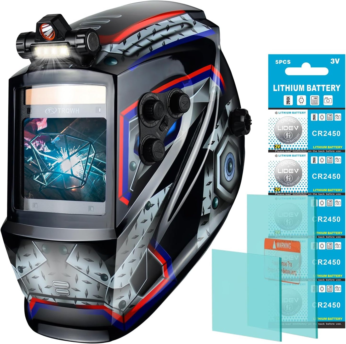 Welding Helmet Auto Darkening Large Viewing True Color Solar Powered Welding Mask with 4 Arc Sensor Adjustable Wide Shade Range 4~5-8/9-13 Welder Mask with Grinding