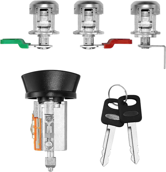 C-42-195 Ignition Switch Lock Cylinder & Door & Pickup Tailgate with Lock Pawl Lever Set w/2 Keys for Ford F-Series F150 1997-2003, F250 & F350 1998-2004, Replace# LC6177+DL5885+597638 (No Chip)