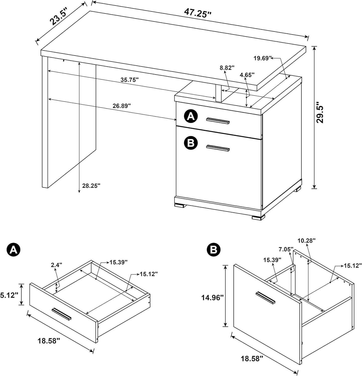 Coaster Home Furnishings - Irving - Engineered Wood - 2-Drawer Computer Desk with File Cabinet, Rectangular Desk with Smooth Top, and Plastic Glides - Home Office - 47-Inch - White - 800110