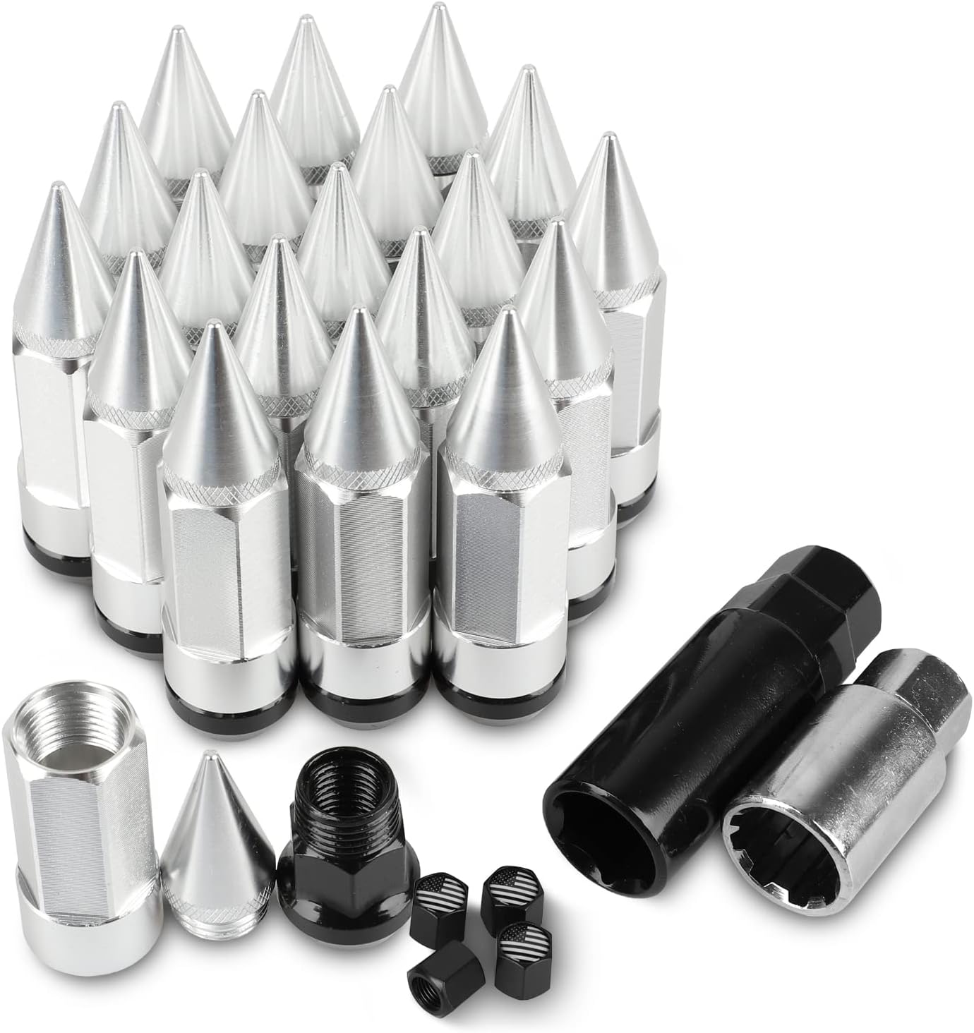 20PCS M12x1.5 Anti Theft Wheel Spikes Lug Nut,Replacement for 2006-2019 Fusion,2012-2019 Focus,2001-2019 Escape Aftermarket Wheel(Neo Chrome)