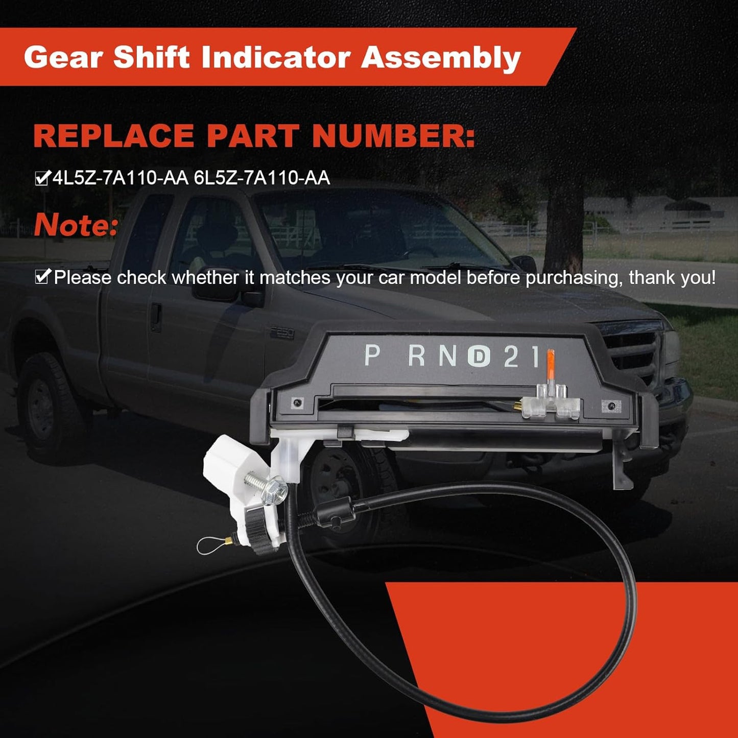 XL3Z-7A110-AA Gear Shift Indicator Cable Compatible with Ford F-250 1999 2000 2001 2002 2003 Shift Indicator Assembly