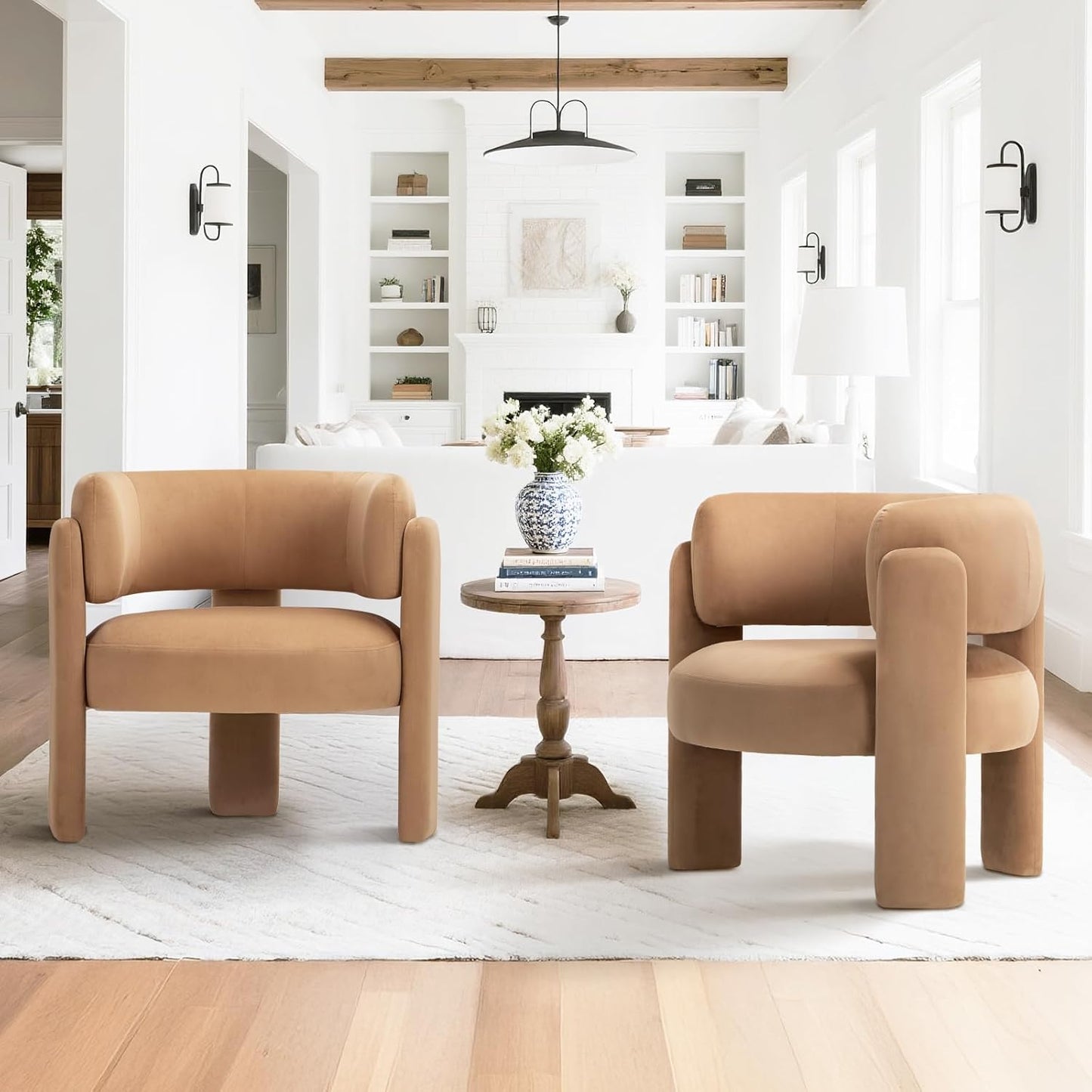 COLAMY Modern Velvet Accent Chair Set of 2, Upholstered Barrel Chairs, Comfy Side Arm Chairs with 3 Legs for Living Room, Bedroom, Reading, Green