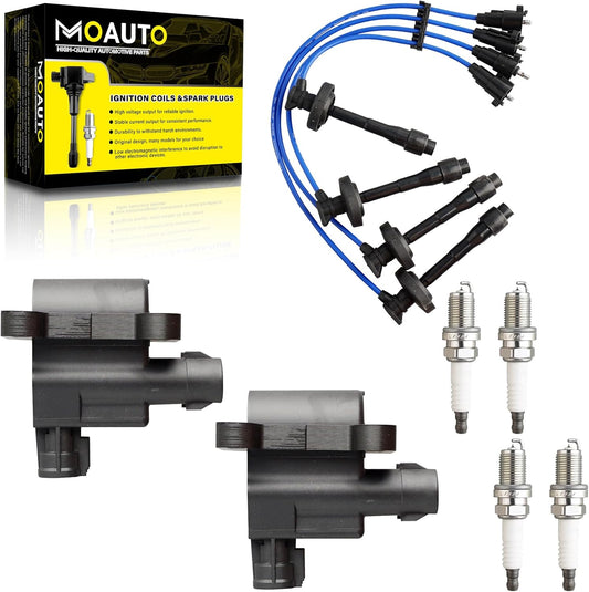 Set of 2 Ignition Coils Pack 90919-02224 UF246 & 4 PCS Iridium Spark Plugs with Wire Set Compatible with Chevrolet Prizm Toyota Corolla 1998 to 08/1999 1.8L L4