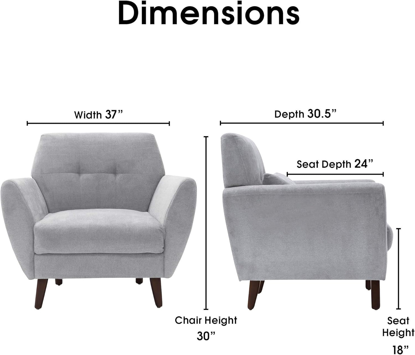 Serta Artesia Midcentury Modern Armchair, Easy to Clean, Microfiber Fabric, Durable Hardwood Construction, Ships in One Convenient Box, Arm Chair, Light Gray