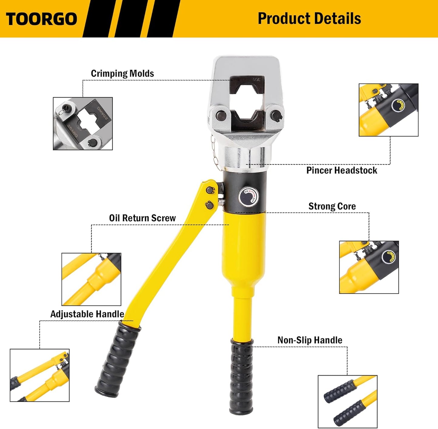 Cable Lug Crimping Tool, 6 AWG to 800 MCM Hydraulic Plier, 16 Ton Hand Crimping Tool for Wires, Terminal, Lug, Crimping Tool Kit with 12 Dies