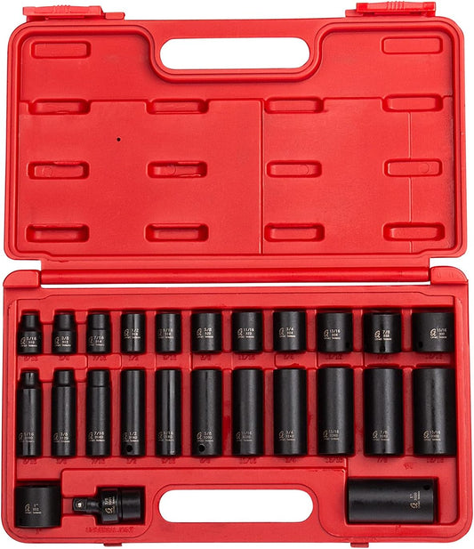SUNEX TOOLS 3325 3/8-Inch Drive SAE Master Impact Socket Set., Standard/Deep, 6-Point, Cr-Mo, 5/16-Inch - 1-Inch, 25-Piece
