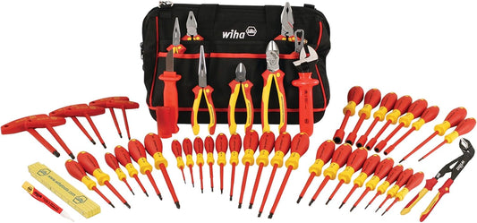 Wiha 32874 Insulated Tool Set with Pliers, Cutters, Nut Drivers, Screwdrivers, T Handles, Knife, Ruler and Voltage detector, 50 Piece Set in Canvas Tool Bag