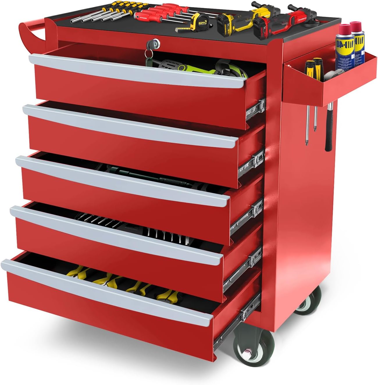 Rolling Tool Chest 7 Drawers, Metal Tool Box with Wheels Lockable Garage Storage Cabinets Sliding Tool Drawer Cart Toolbox Organization Workbench for Workshop Warehouse Repair Shop