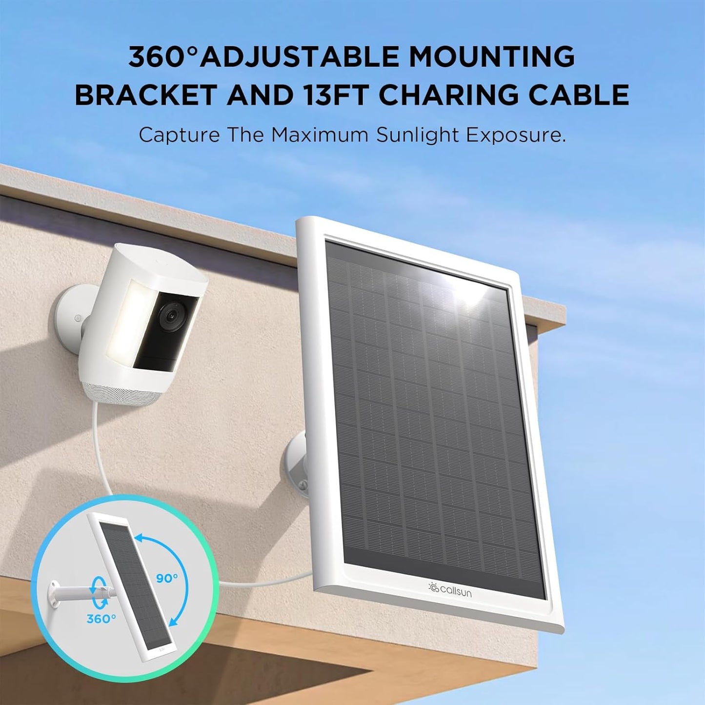 2 Pack - Solar Panel for Security Camera,6W Solar Charger for Ring Stick Up Cam Battery/Pro&Ring Spotlight Cam Battery/Plus/Pro,13FT Cable IP68 Waterproof USB-C and DC3.5mm Ports